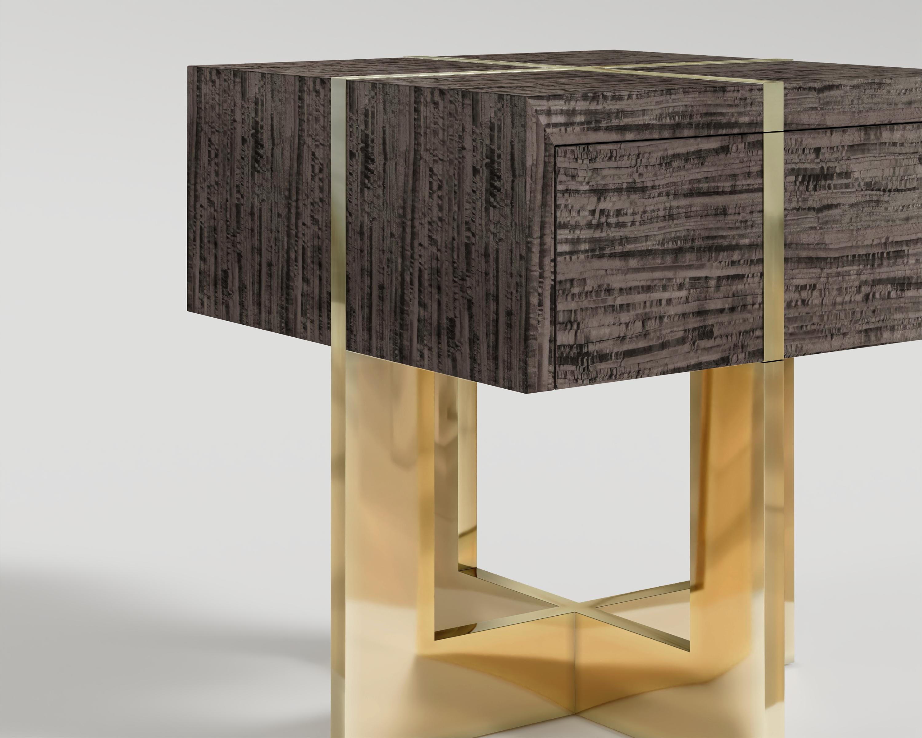 Majoré Side Table with Drawer in Eucalyptus and Polished Bronze In New Condition For Sale In Istanbul, TR