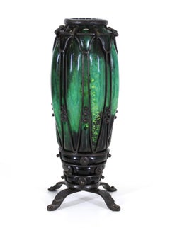 Vase Art déco français Majorelle & Daum en verre et fer forgé