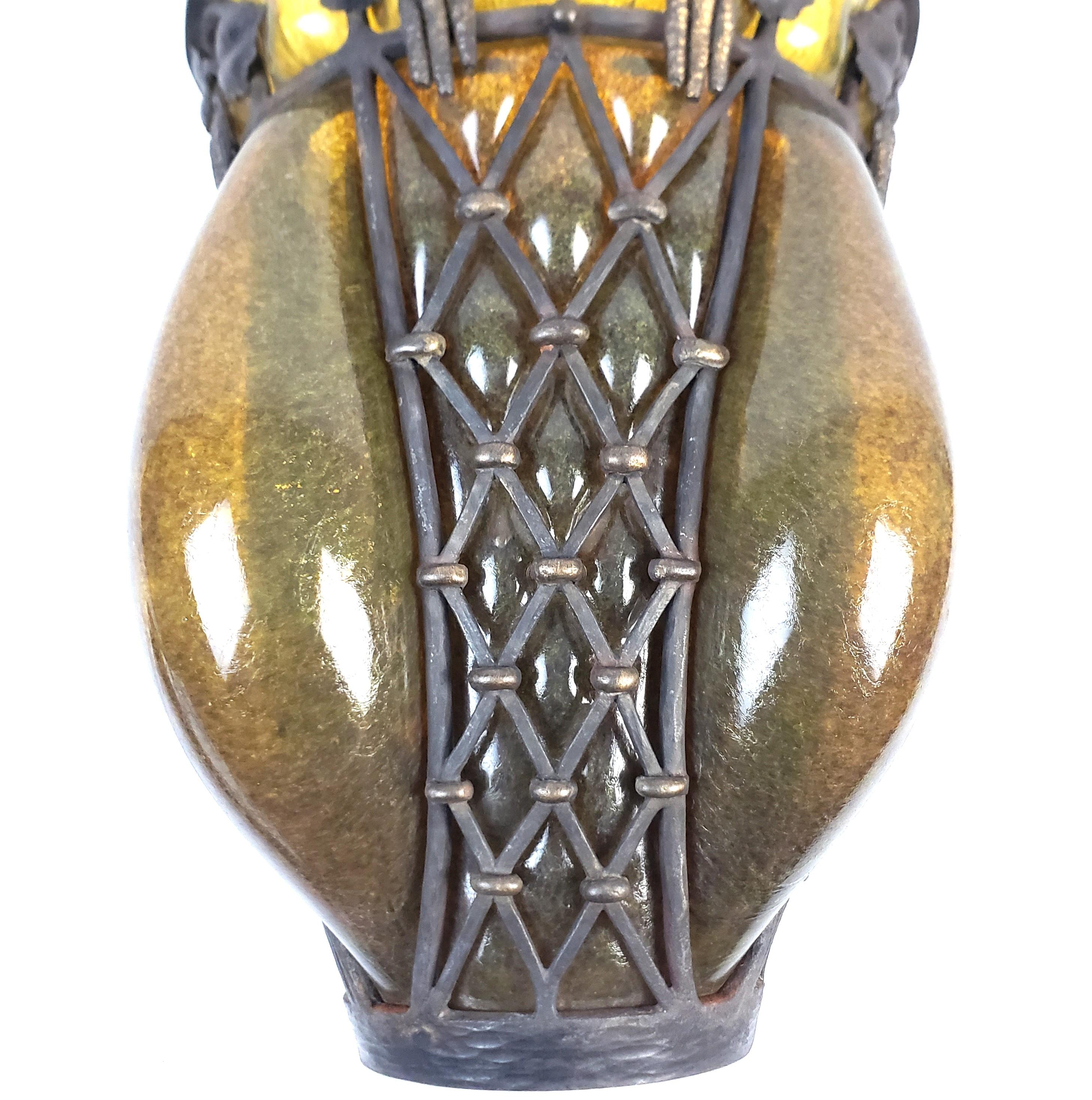 Majorelle & Daum Nancy Signed Large Antique Art Deco Deep Amber Art Glass Vase For Sale 6