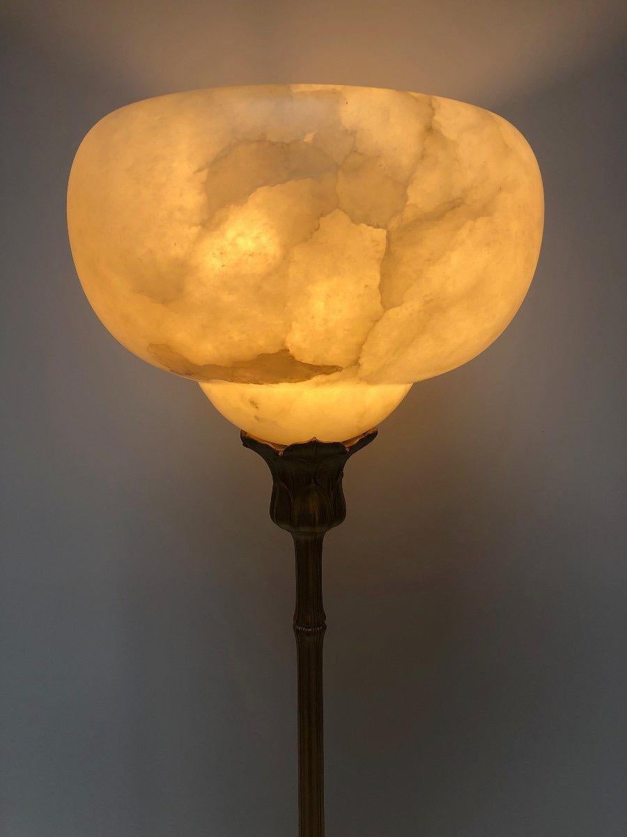 Majorelle Exceptional and Rare Art Nouveau Bronze and Alabaster Lamp For Sale 5