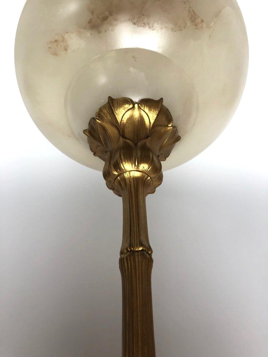Majorelle Excepcional y Rara Lámpara Art Nouveau de Bronce y Alabastro en Excelente estado para la venta en NANTES, FR
