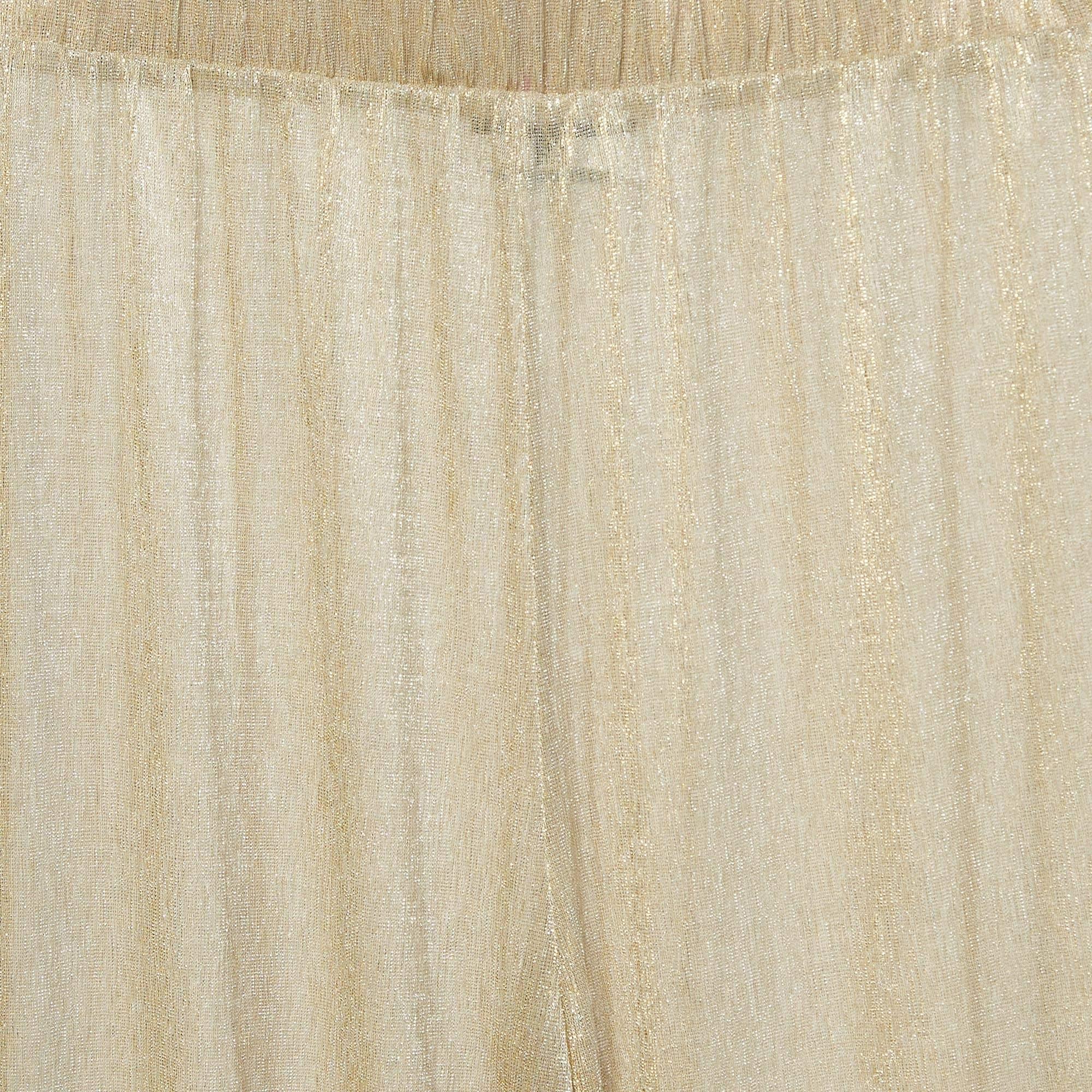 Beige Majorelle Metallic Lurex Knit Sheer Wide-Leg Pants M en vente