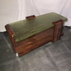 Majorelle Nancy Signed Art Deco Rosewood Coffee Table, Saint Gobain Glass Top