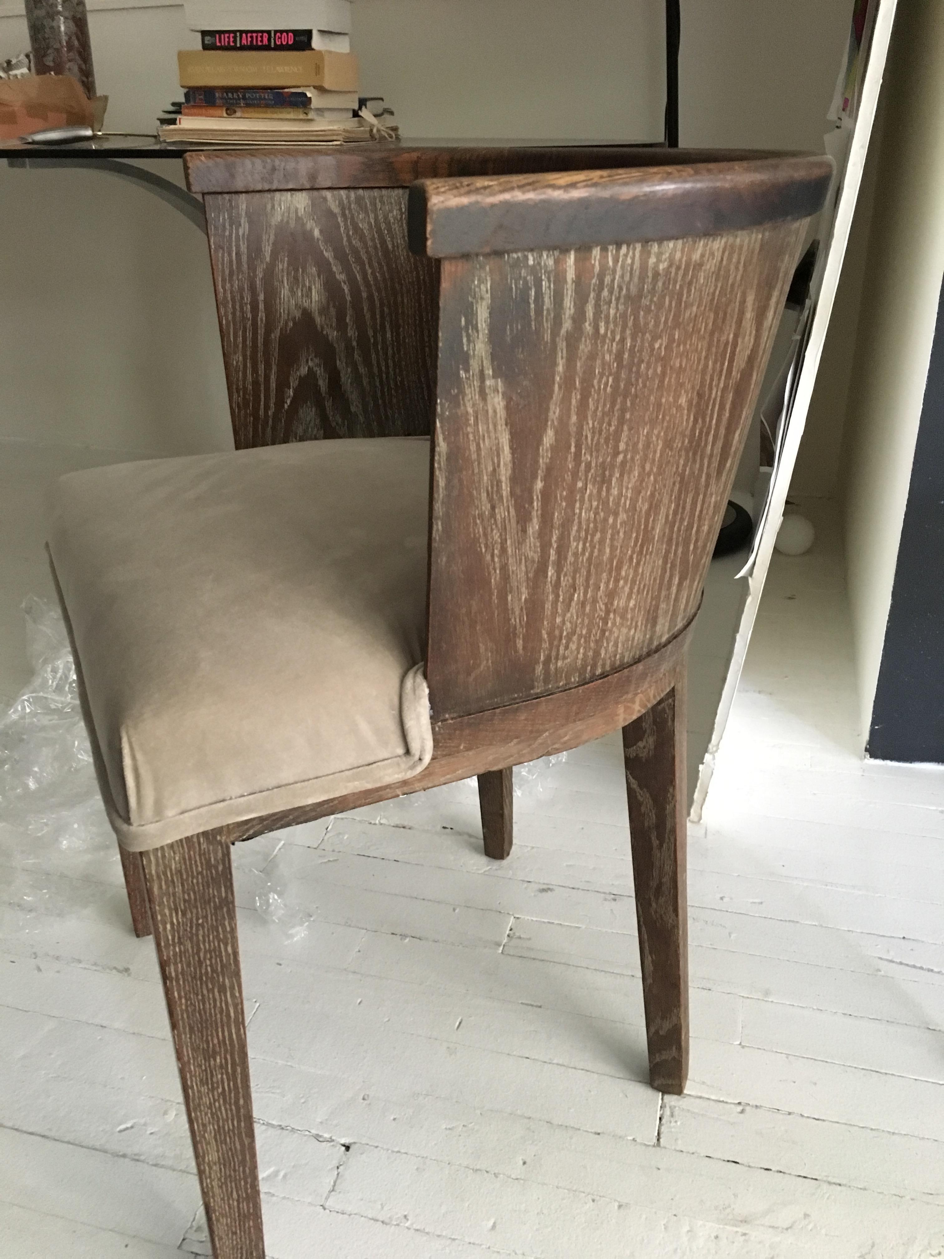 Majorelle Six Grey Cerused Oak Brown Barrel Chairs Art Deco, France, 1930s-1940s 2