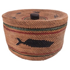 Makah Lidded Basket Whale Whaling Motif