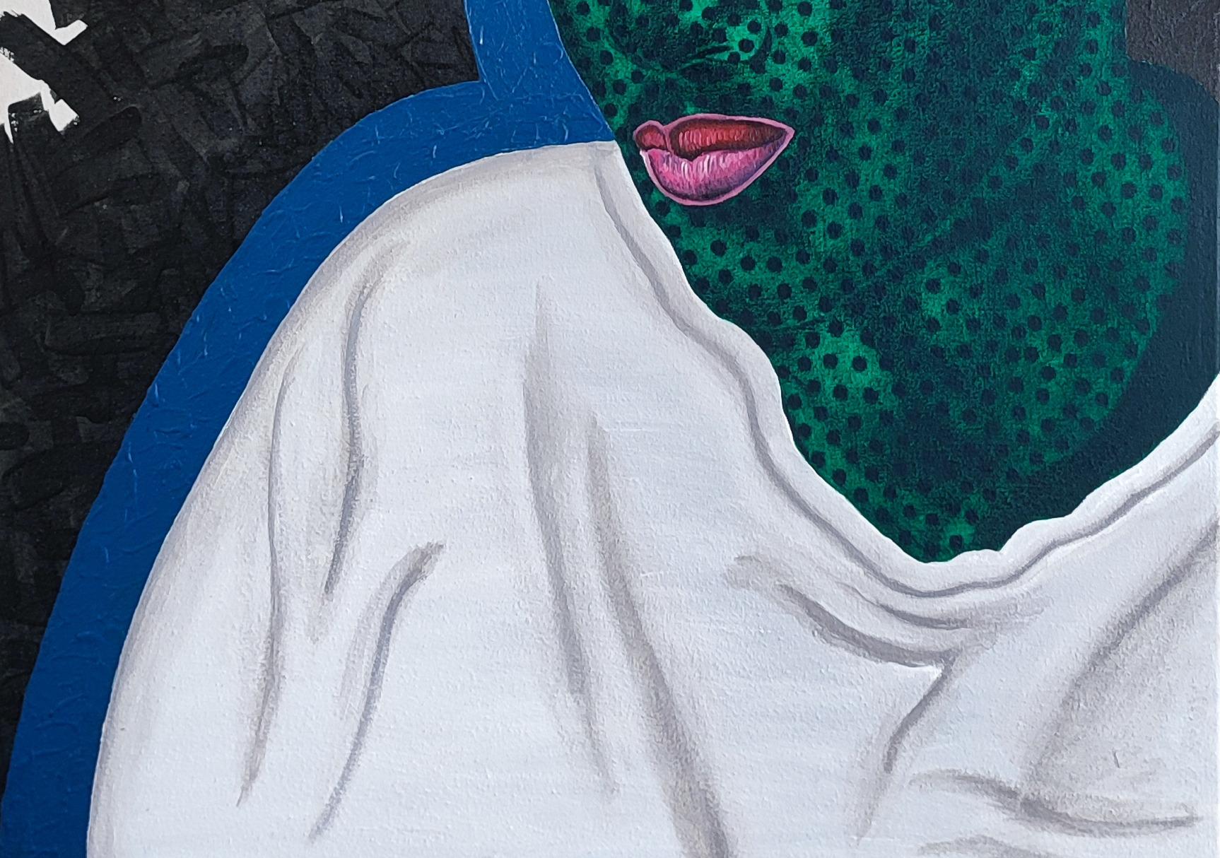 Desesperación - Siglo XXI, Contemporáneo, Figurativo, Floral, Hombres Amor, Lunar Verde en venta 1