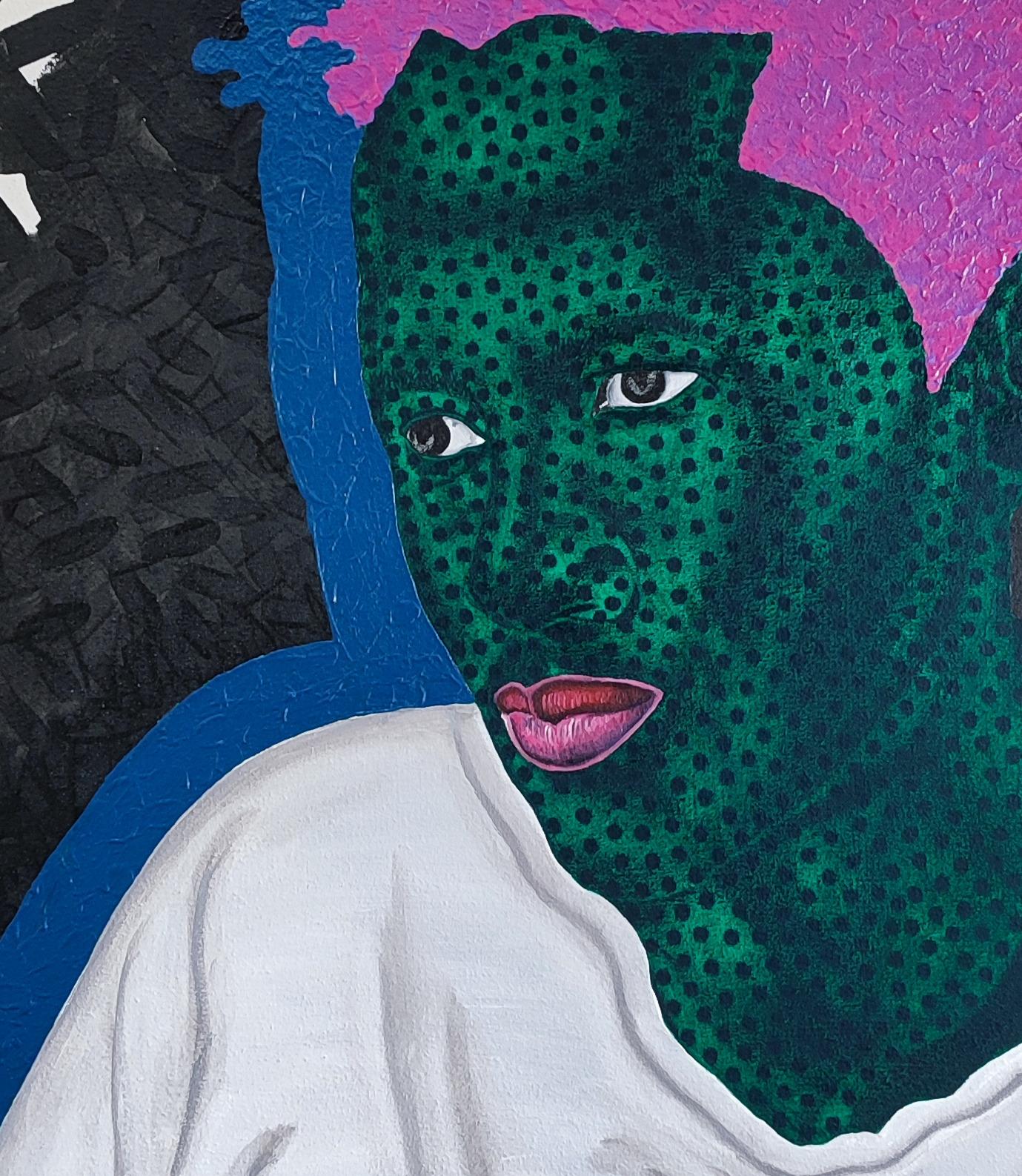 Desesperación - Siglo XXI, Contemporáneo, Figurativo, Floral, Hombres Amor, Lunar Verde en venta 2