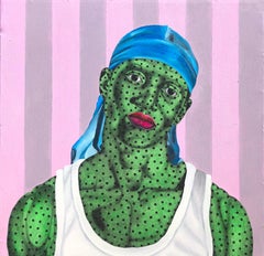 Durag Boy -21st Century, Contemporary, Figurative Portrait, Africa, Dotted Green