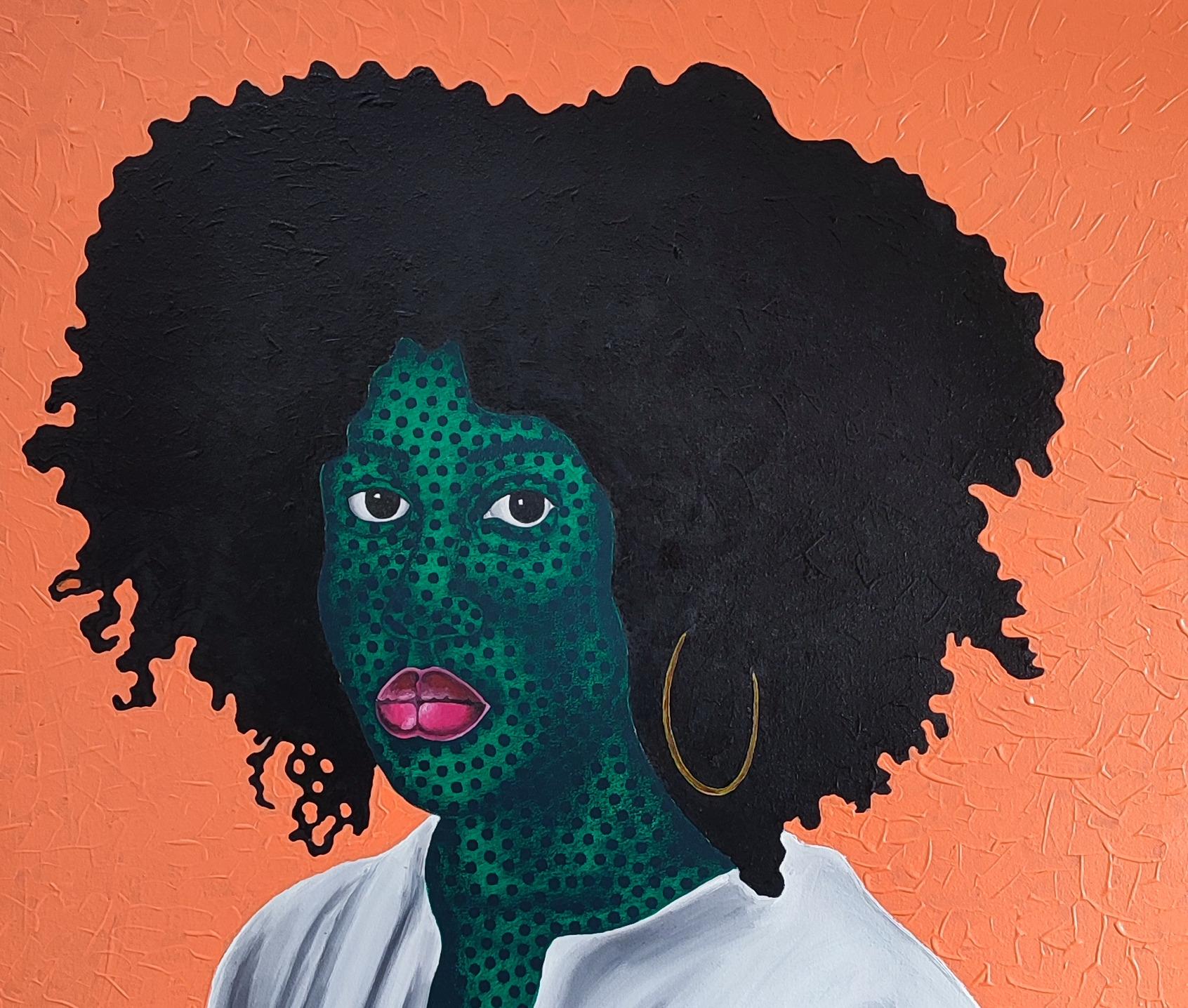 Hilda - 21° secolo, Contemporaneo, Ritratto figurativo, Africa Donne Capelli, Occhi - Mixed Media Art Concettualismo di Makama John