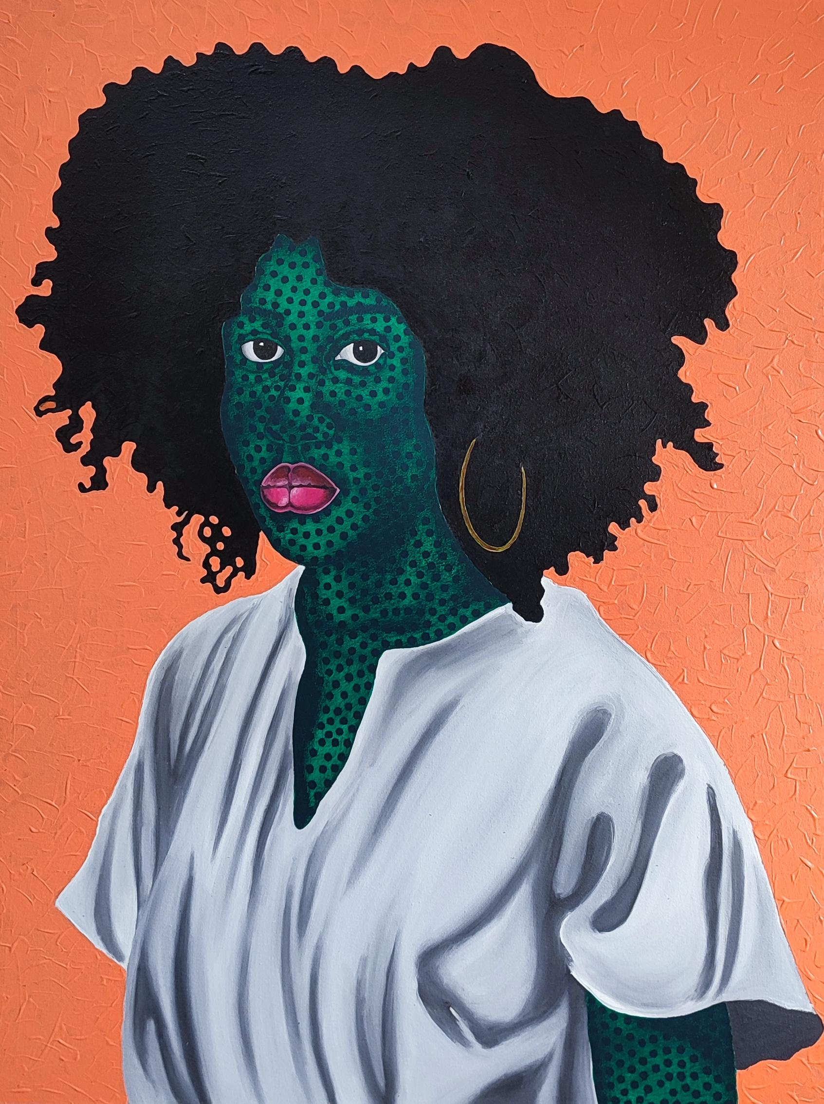 Hilda - Siglo XXI, Contemporáneo, Retrato Figurativo, África Mujer Pelo, Ojos