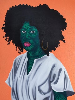Hilda - Siglo XXI, Contemporáneo, Retrato Figurativo, África Mujer Pelo, Ojos