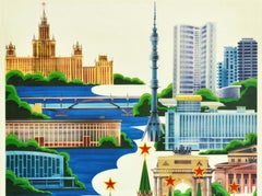 Original Vintage Sport Poster Moscow Olympics 1980 Moskva City Art Architecture