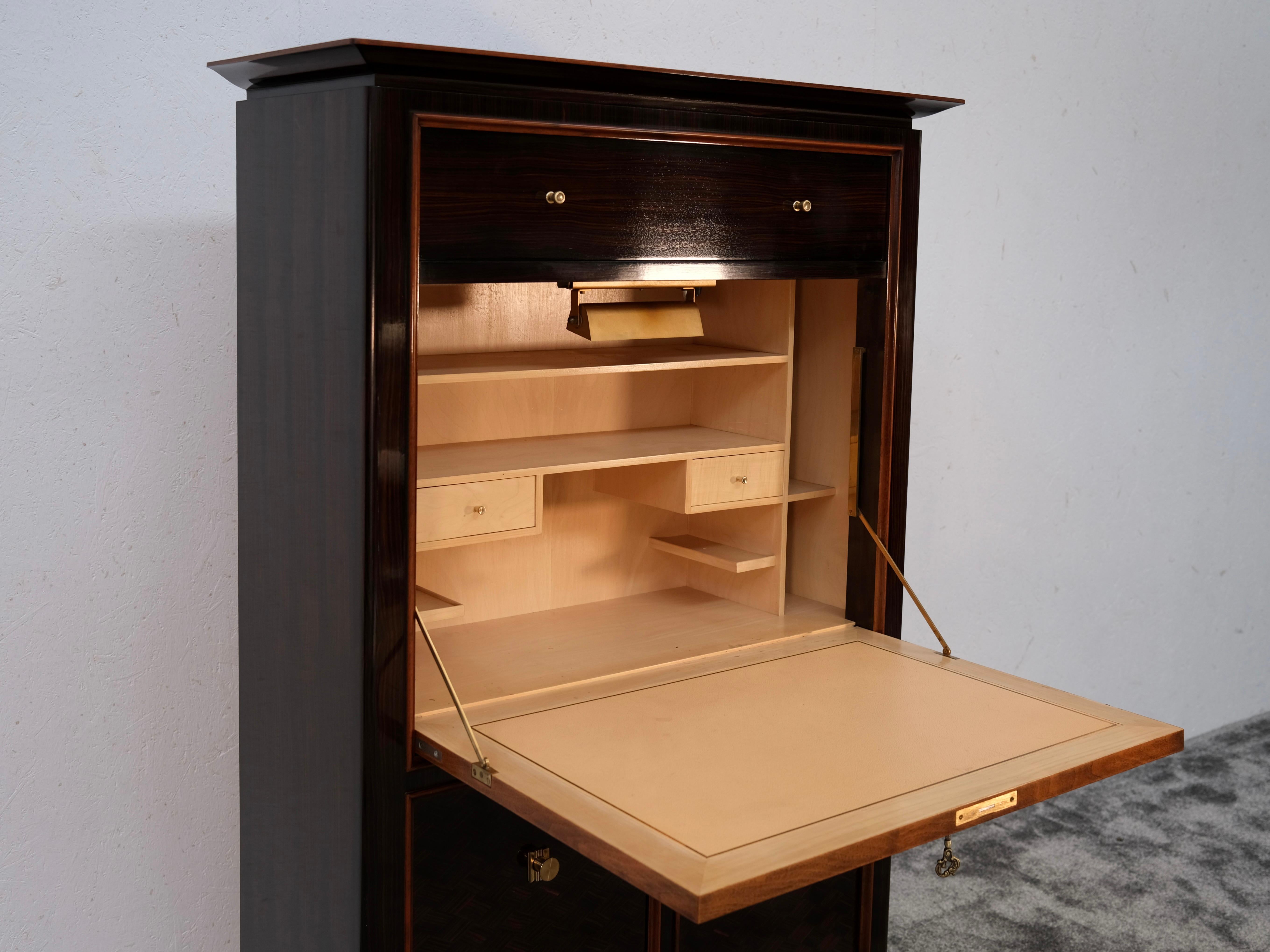 Makassar Art Deco Secretary Desk with Maple Interior, France 1930s For Sale 3
