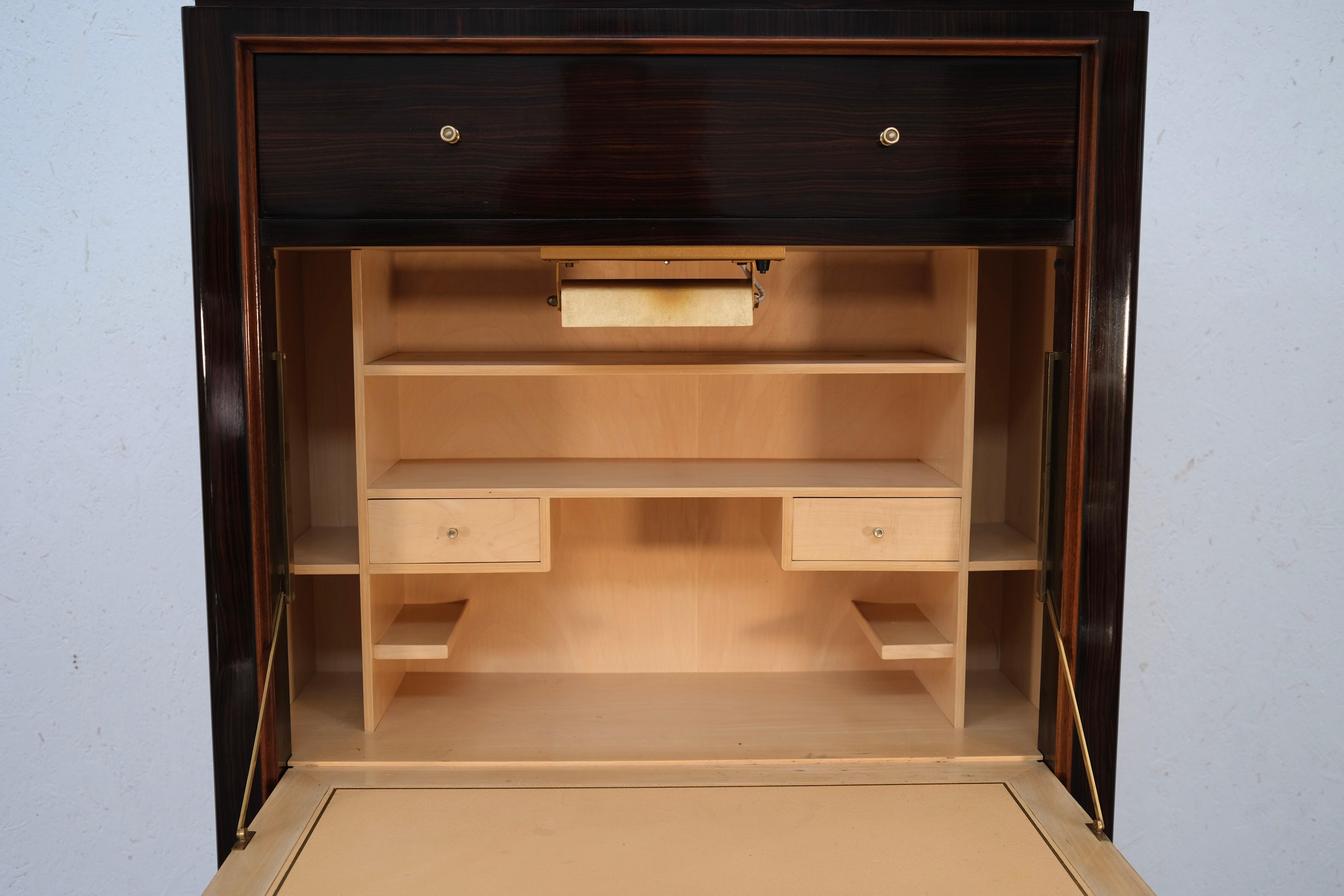 Makassar Art Deco Secretary Desk with Maple Interior, France 1930s For Sale 5