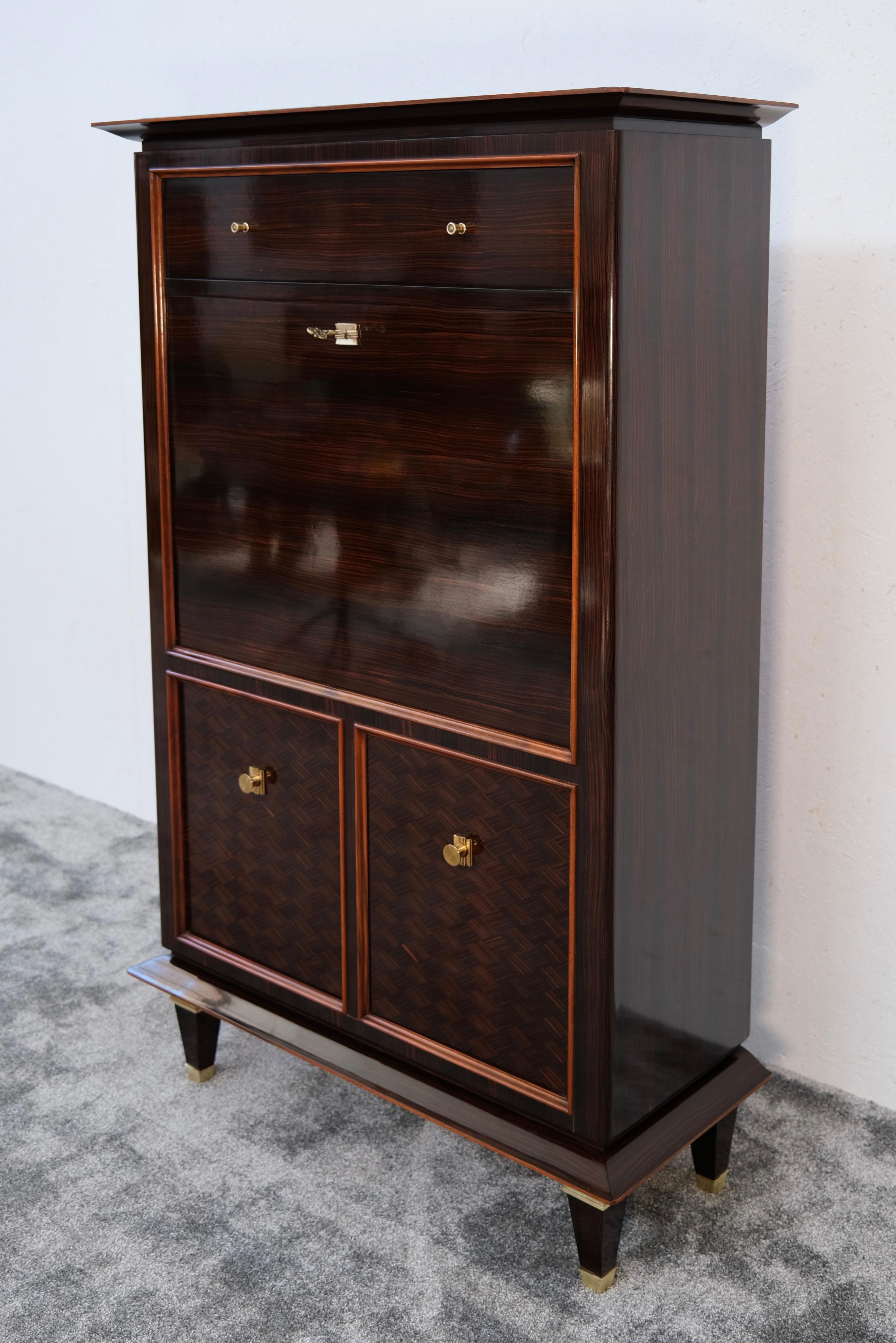 Makassar Art Deco Secretary Desk with Maple Interior, France 1930s For Sale 9