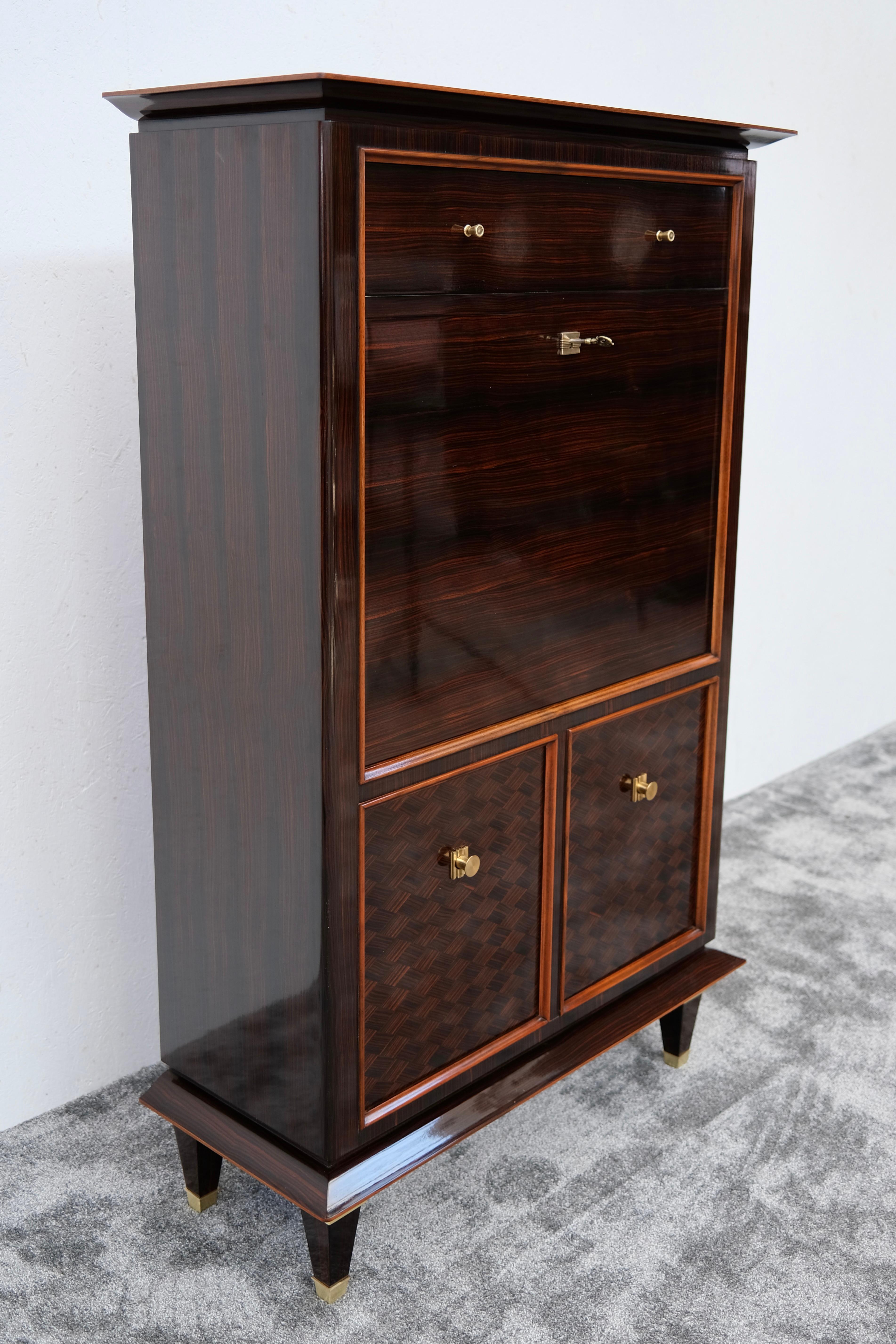 Makassar Art Deco Secretary Desk with Maple Interior, France 1930s For Sale 10