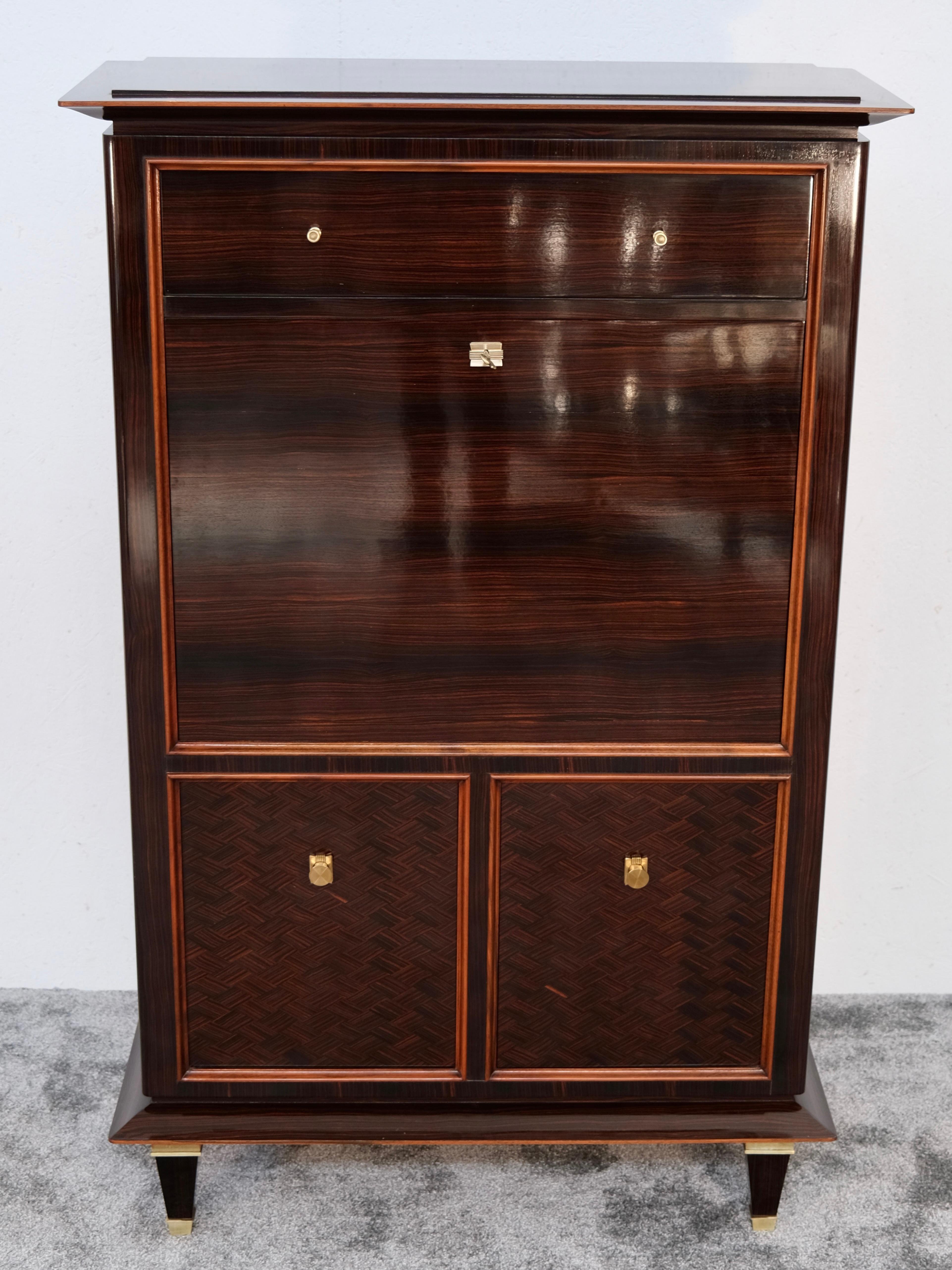 French Makassar Art Deco Secretary Desk with Maple Interior, France 1930s For Sale