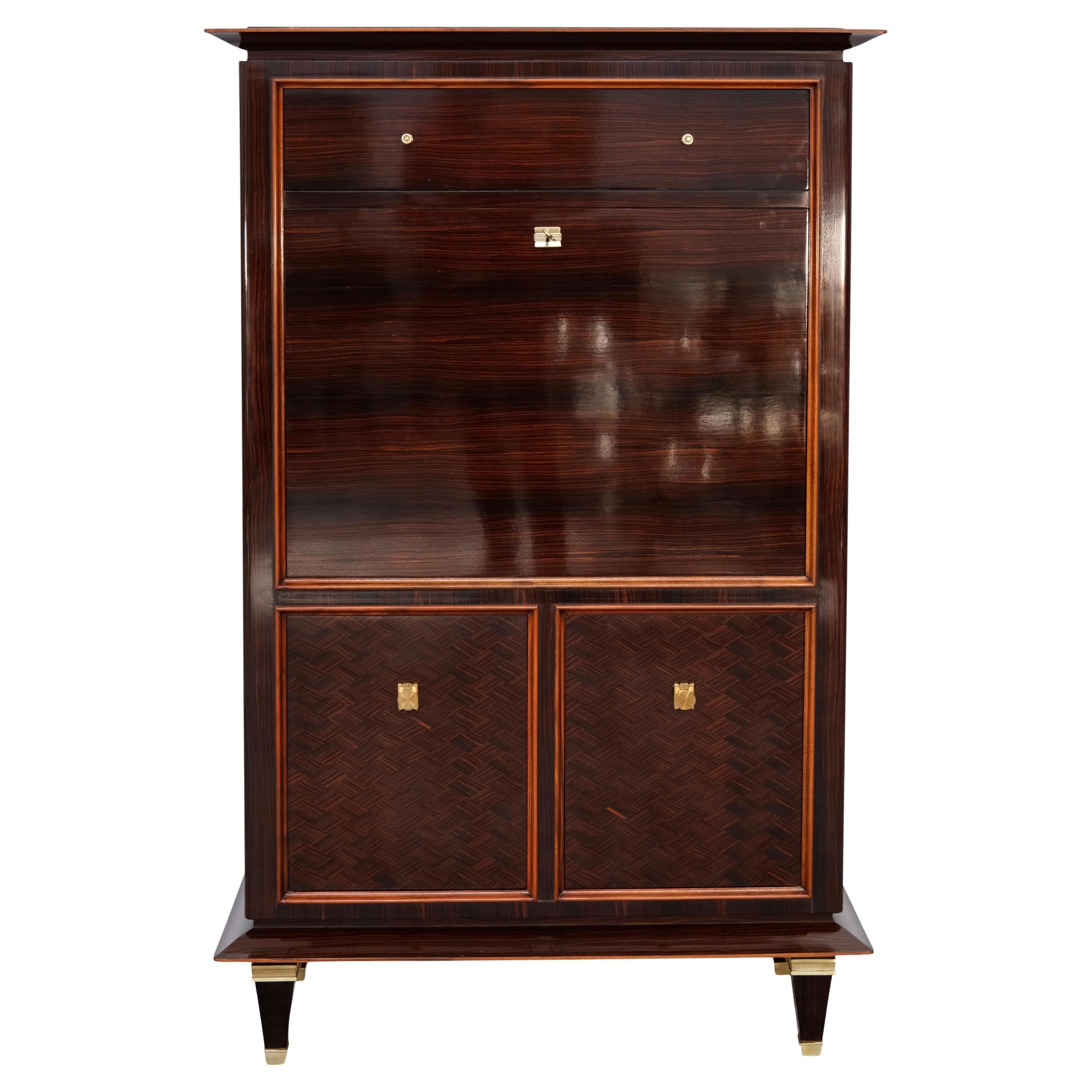 Makassar Art Deco Secretary Desk with Maple Interior, France 1930s For Sale