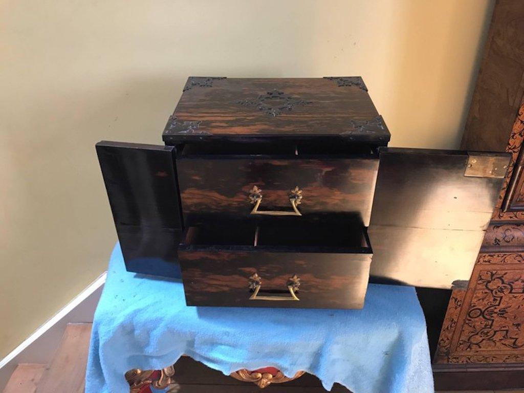Makassar Ebony English Brassbound Gothic Influence Two-Drawer Cigar Box For Sale 2