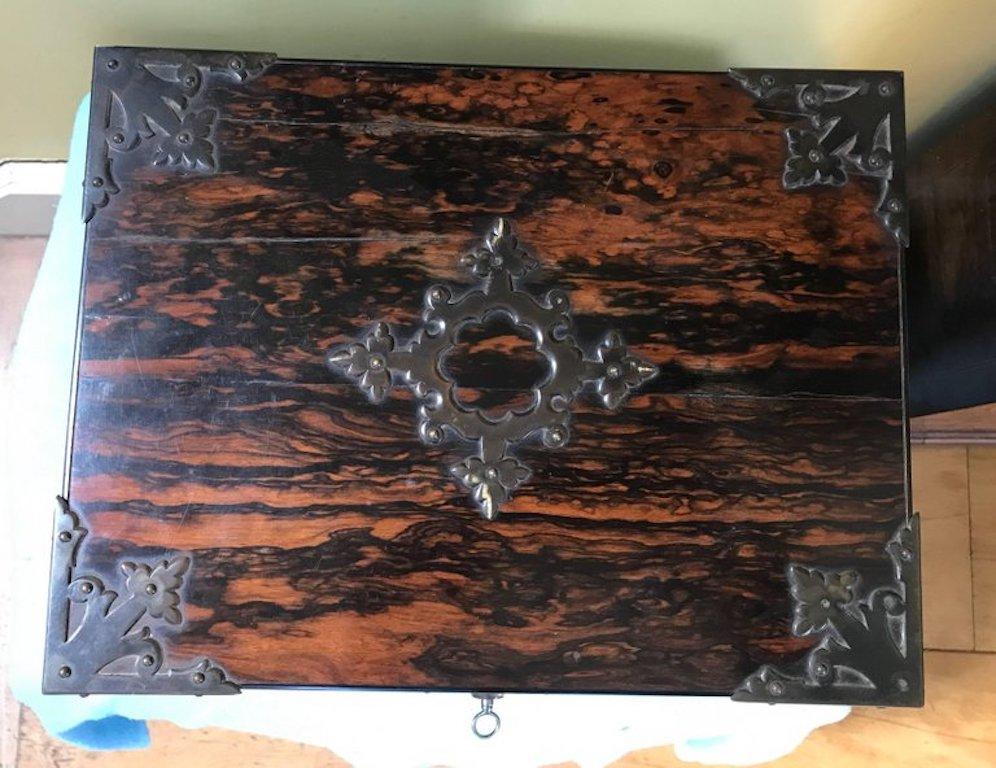 Makassar Ebony English Brassbound Gothic Influence Two-Drawer Cigar Box For Sale 3