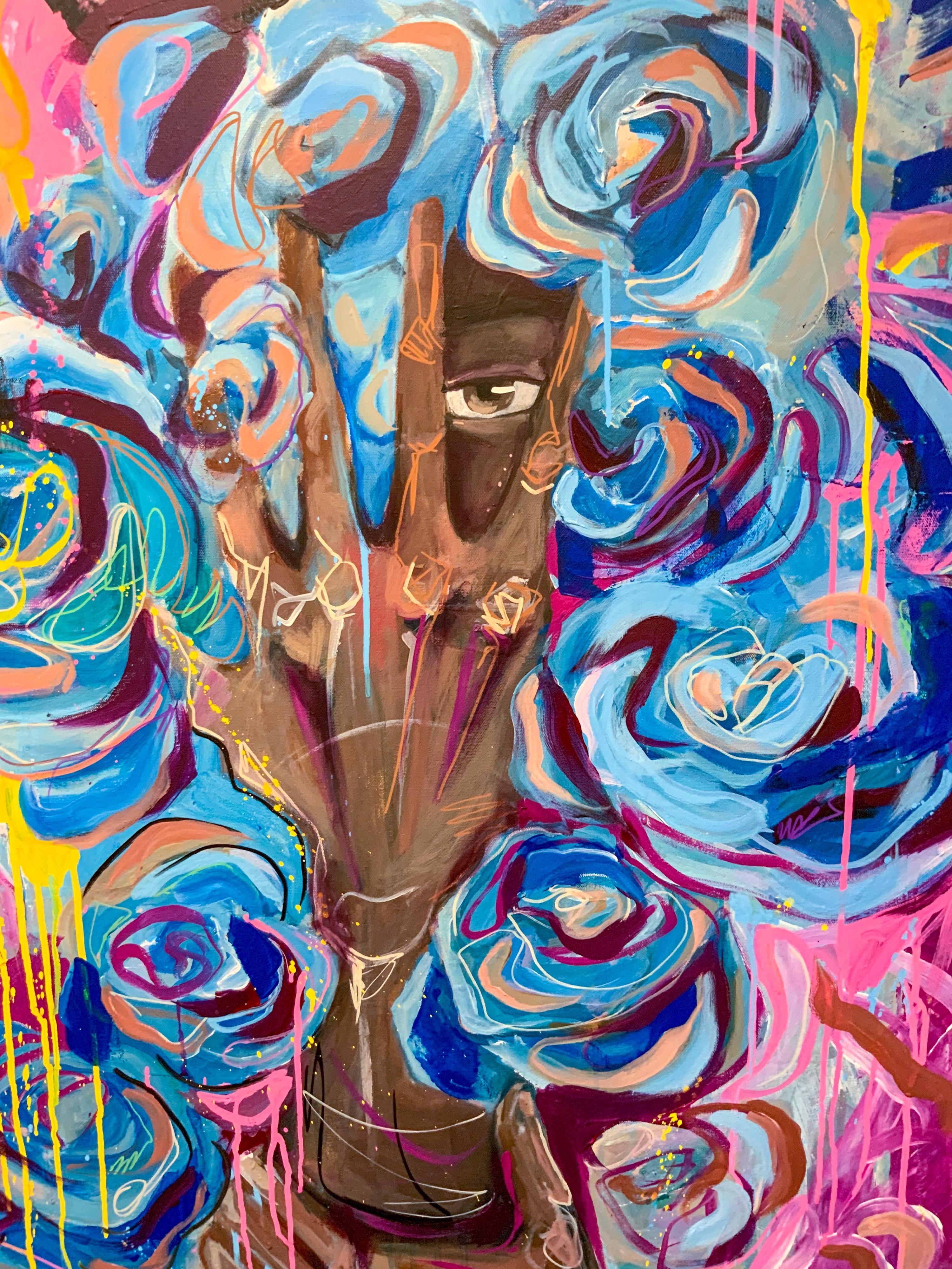 Real Love in Authenticity- Vibrant Abstract Street Art on Canvas in Frame  - Painting by Makayla Binter