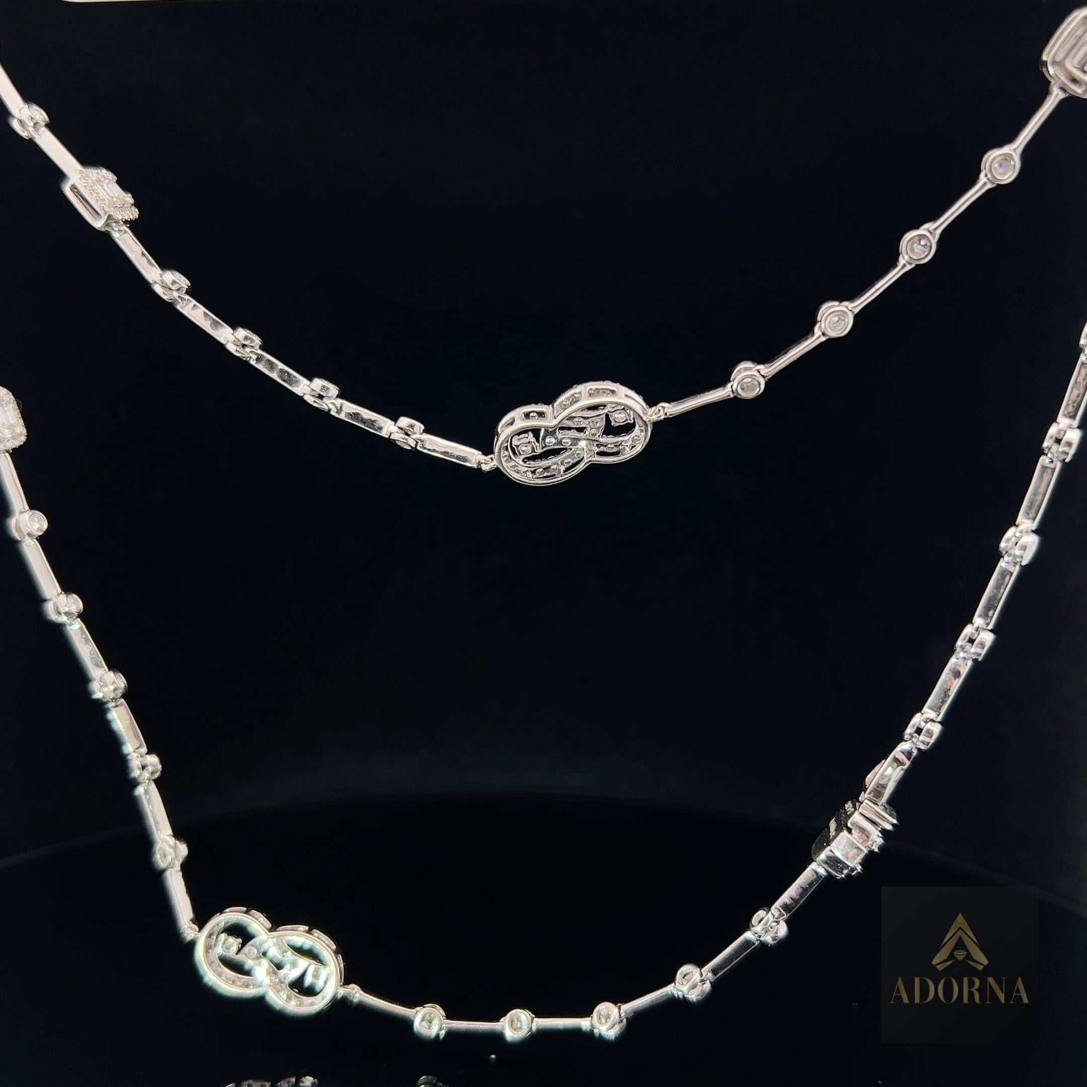 Necklace Information
Diamond Type : Natural Diamond
Metal : 14K
Metal Color : White Gold
Diamond Carat Weight : 6.25ttcw


JEWELRY CARE
Over the course of time, body oil and skin products can collect on Jewelry and leave a residue which can occlude