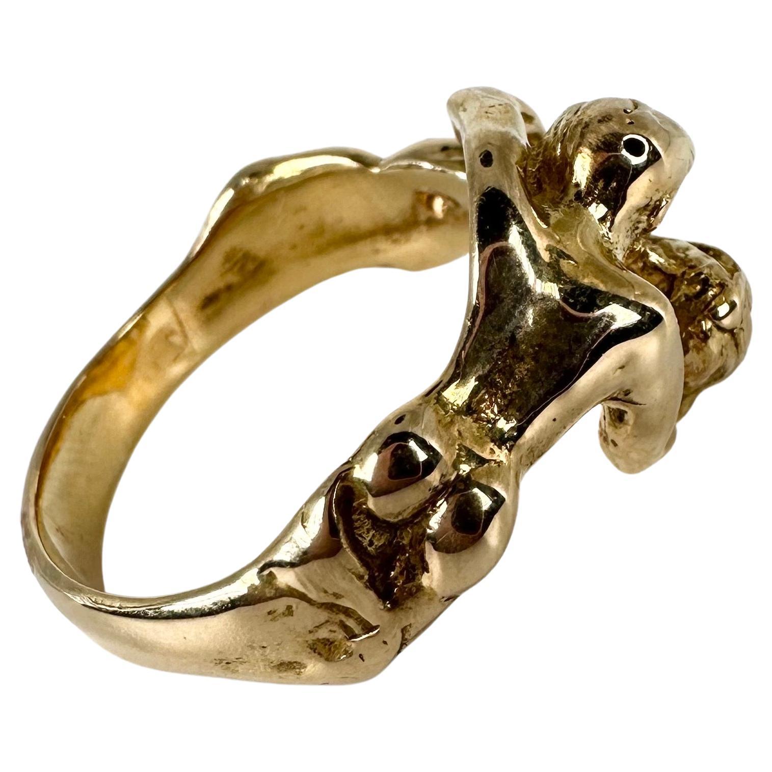 Make love sex 18KT gold ring solid gold art ring unique rare ring For Sale