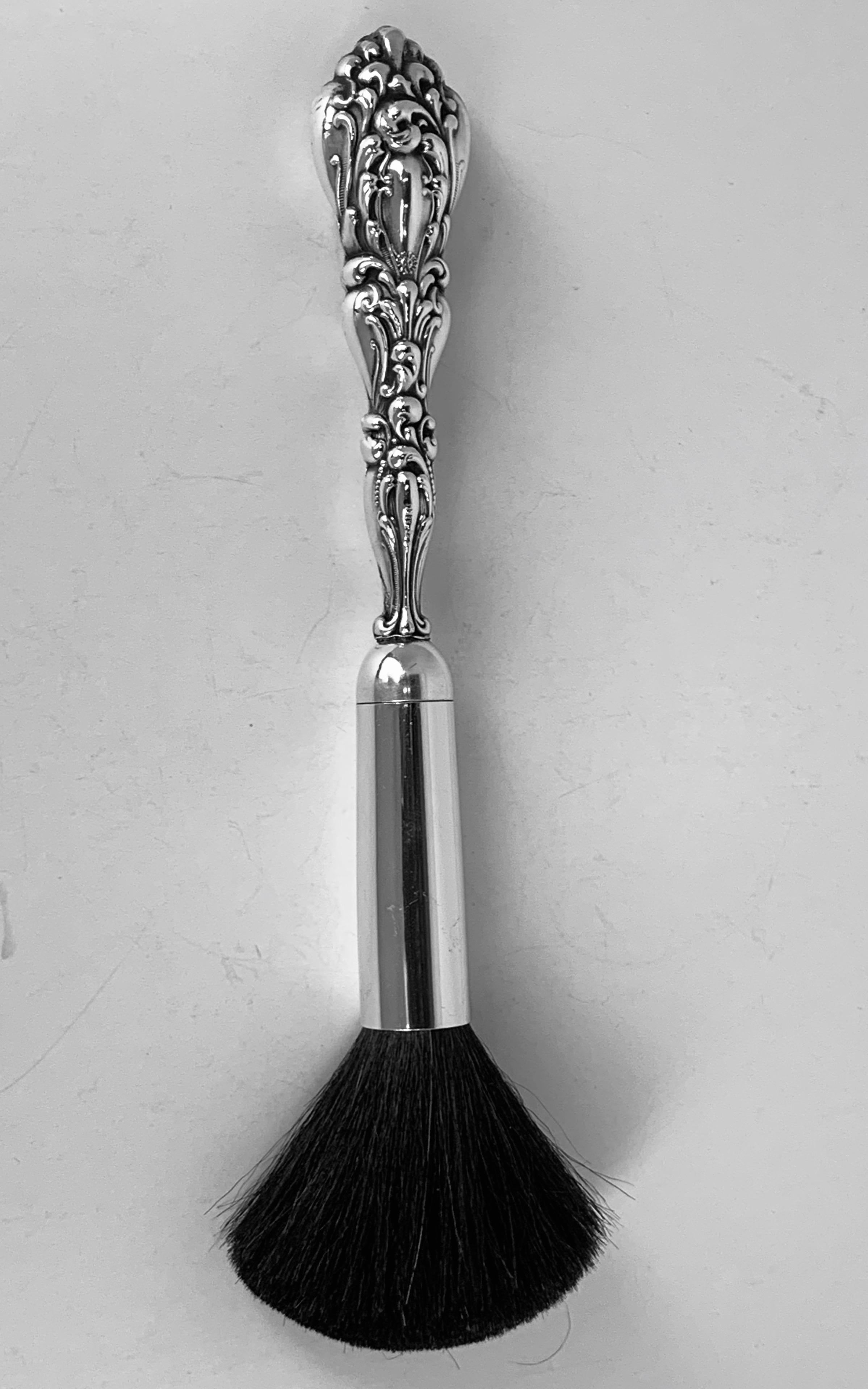 Hand-Crafted Make-Up Brush with a Sterling Silver Repoussé Hande,  American, 19th c. 