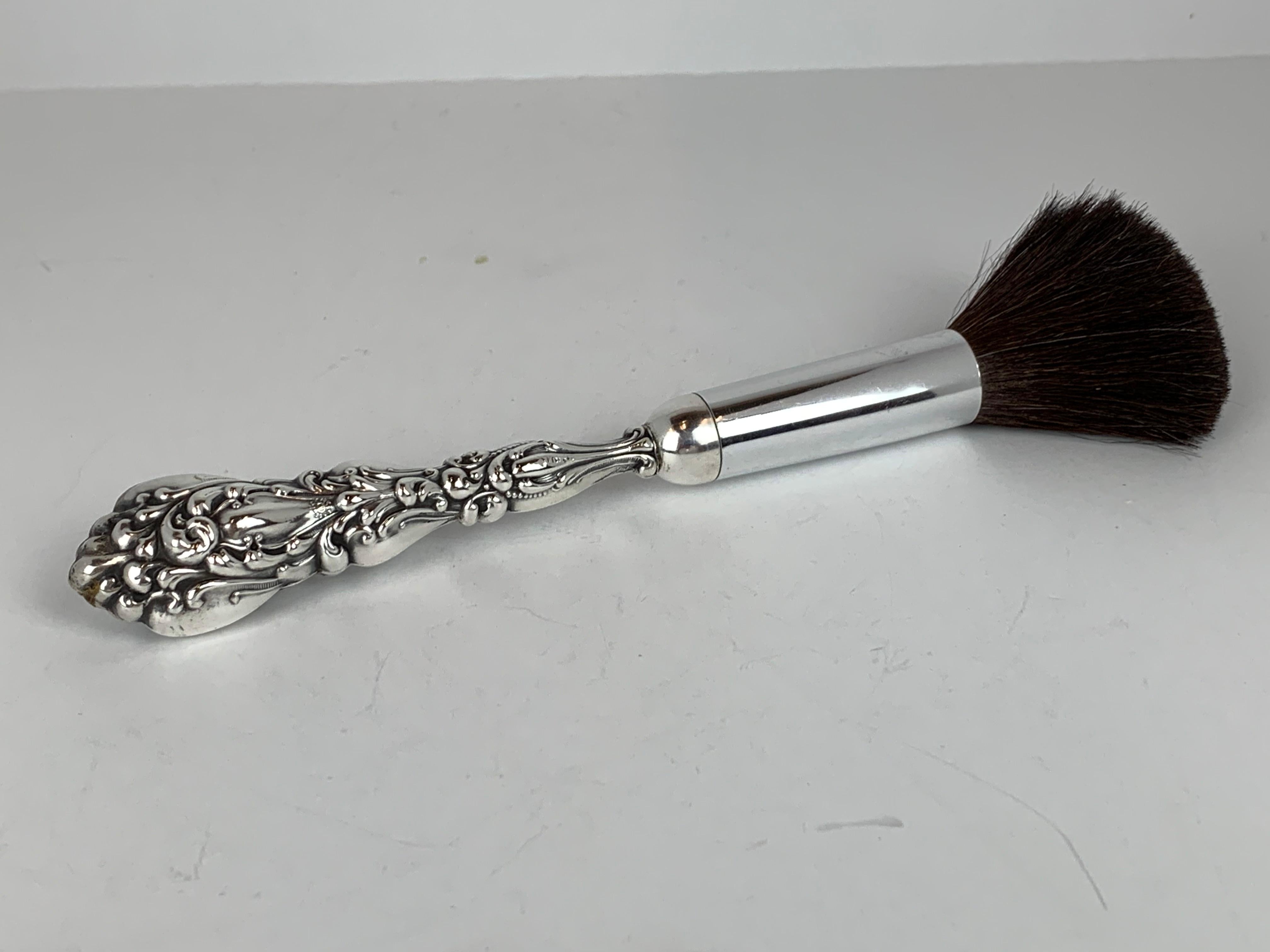 Late 19th Century Make-Up Brush with a Sterling Silver Repoussé Hande,  American, 19th c. 