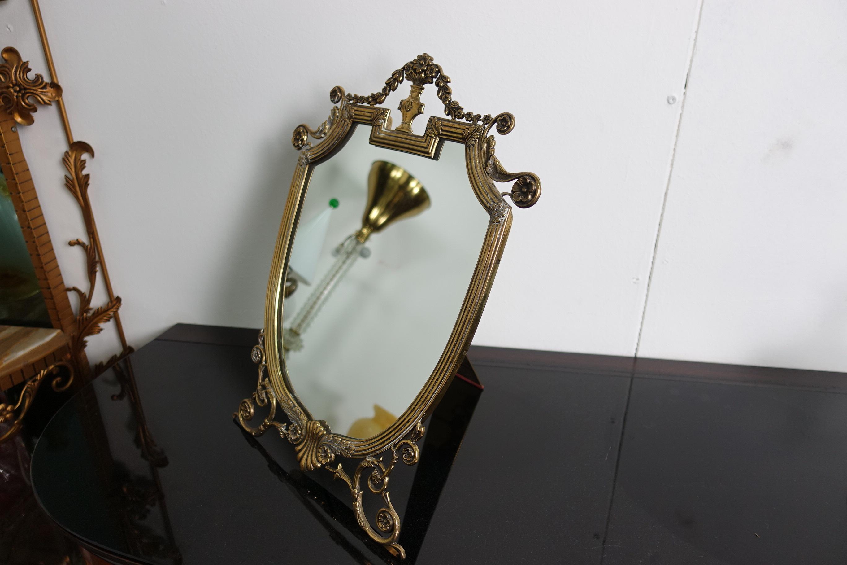 Mid-Century Modern Make-Up Mirror in Brass For Sale