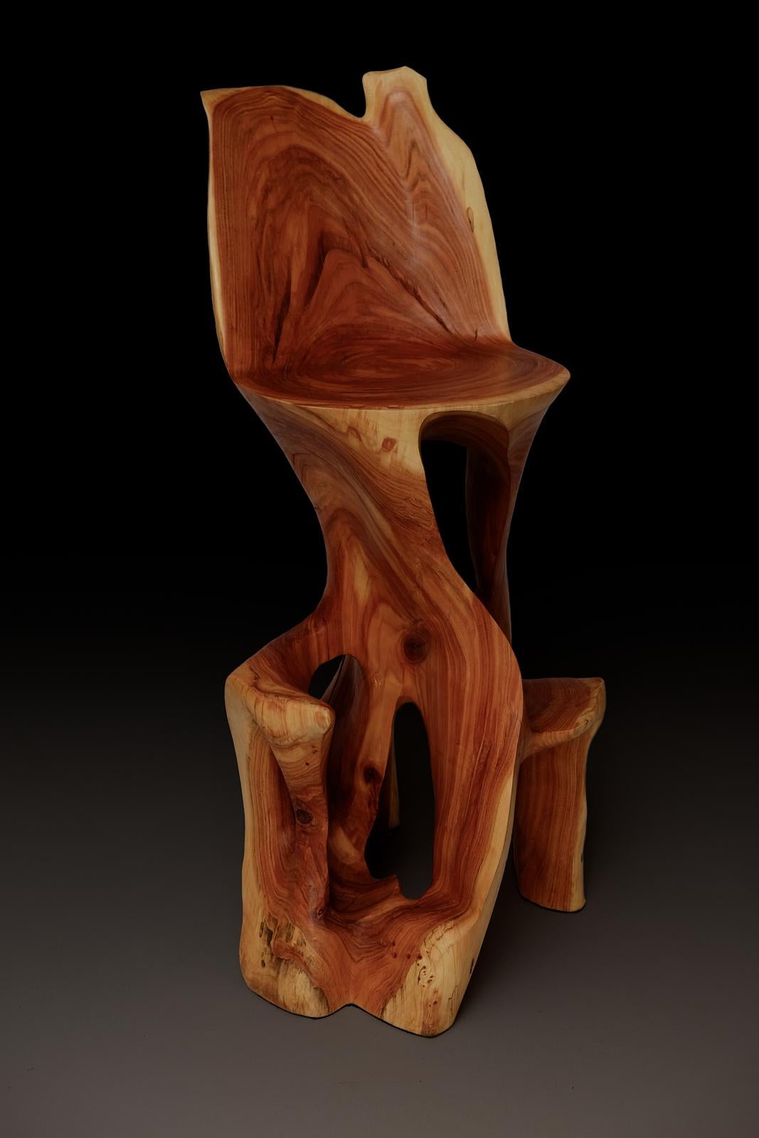Makha, Solid Wood Sculptural Bar Chair, Original Contemporary Design, Logniture For Sale 3