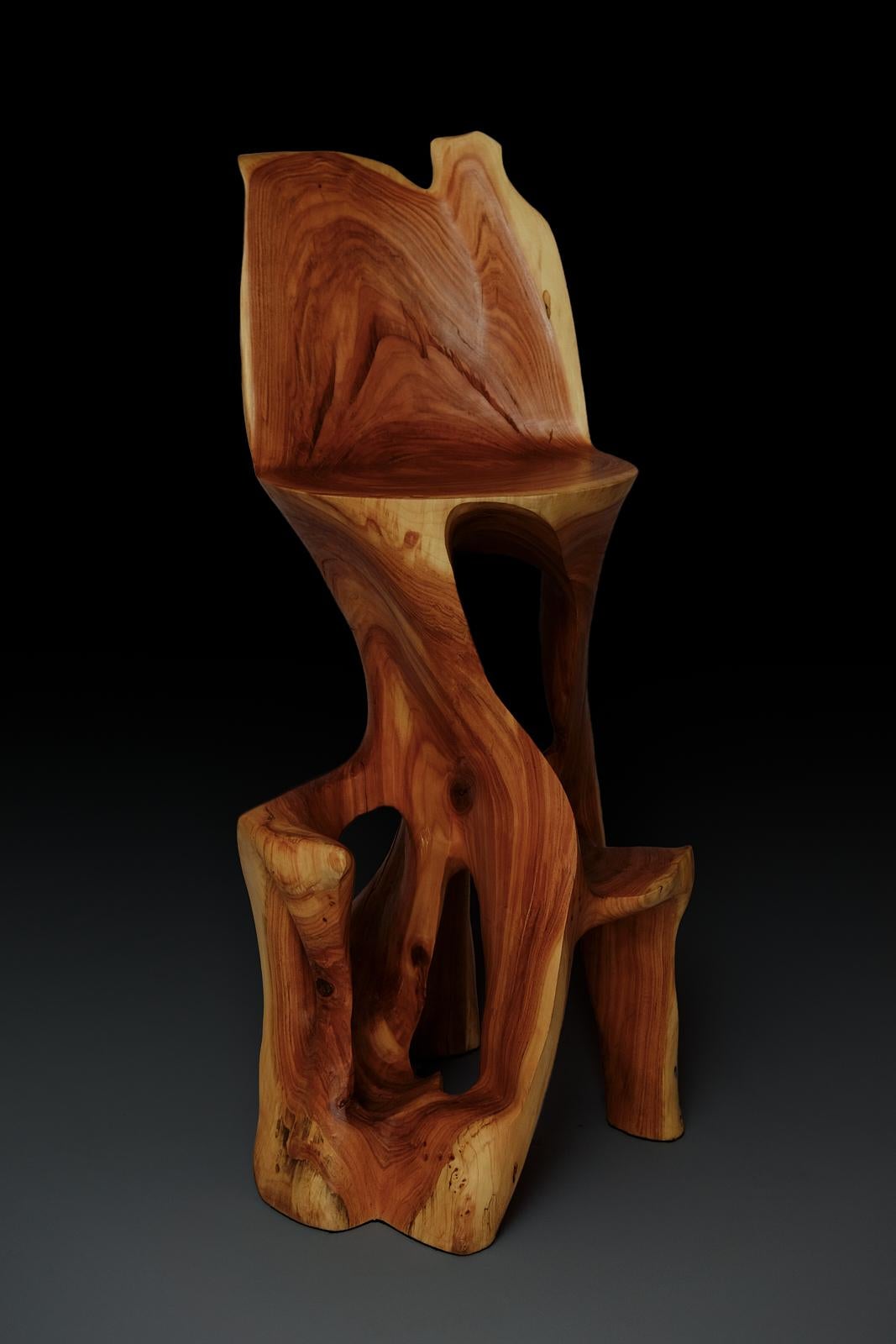 Makha, Solid Wood Sculptural Bar Chair, Original Contemporary Design, Logniture For Sale 7