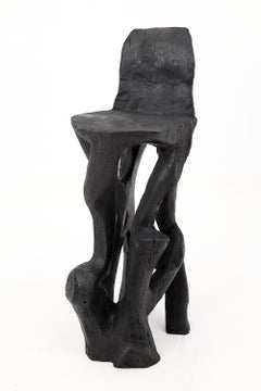 Fauteuil de bar sculptural en bois massif Makha, design contemporain original, Logniture
