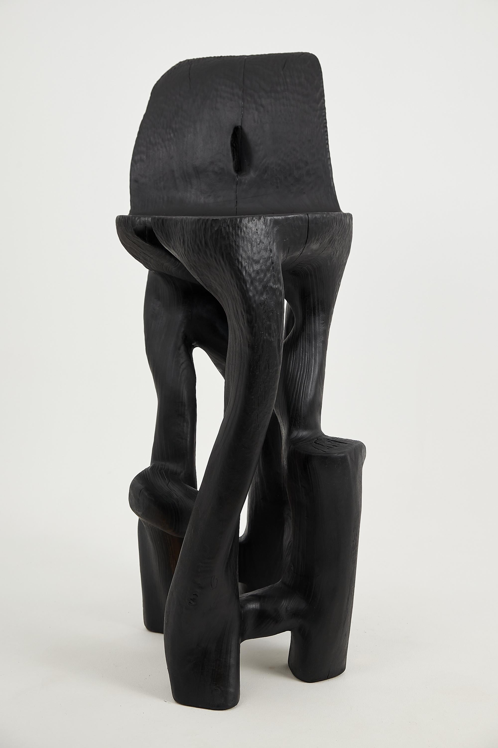 Brutalist Makha, Solid Wood Sculptural Bar Chair, Original Contemporary Design, Logniture For Sale