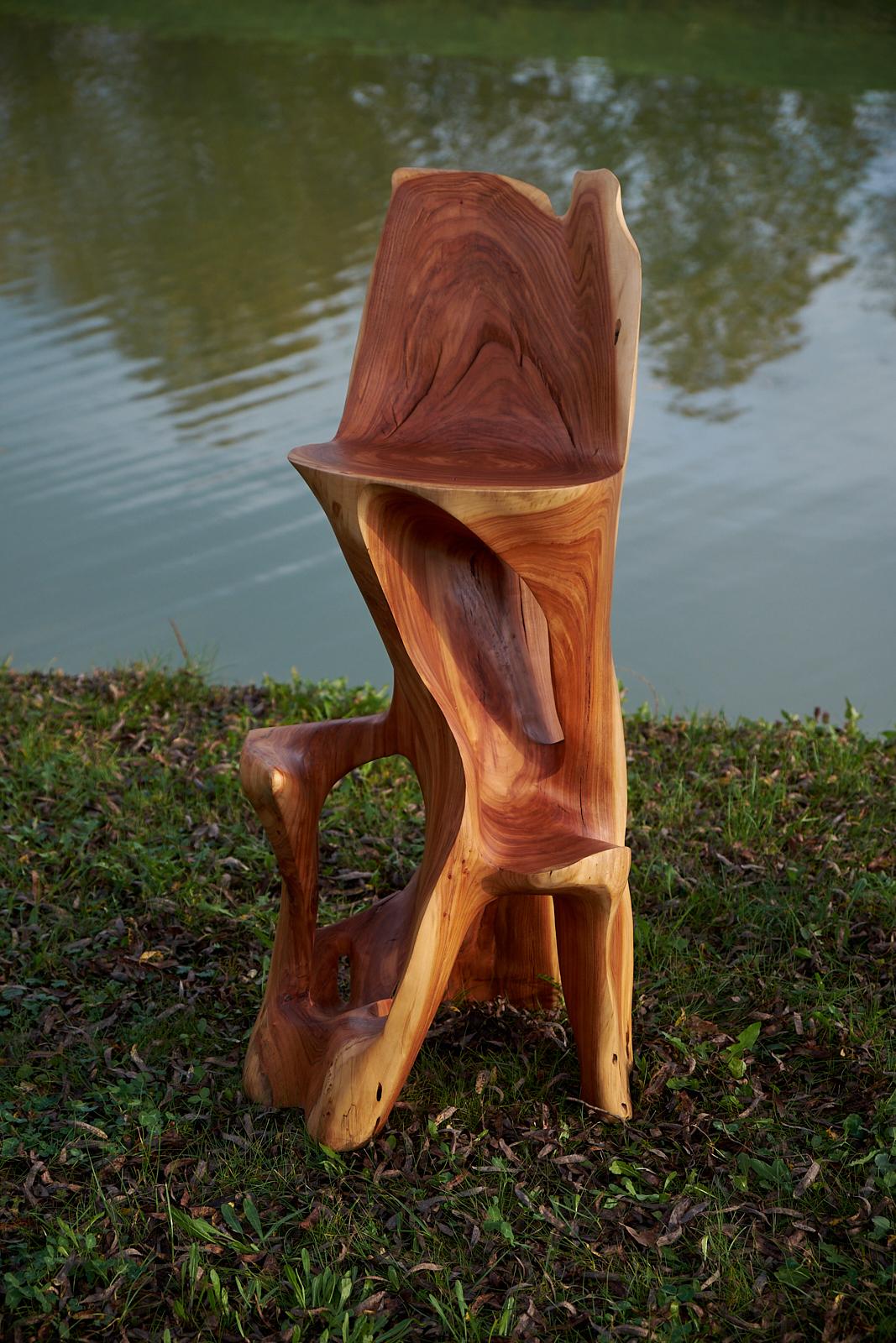 Croatian Makha, Solid Wood Sculptural Bar Chair, Original Contemporary Design, Logniture For Sale