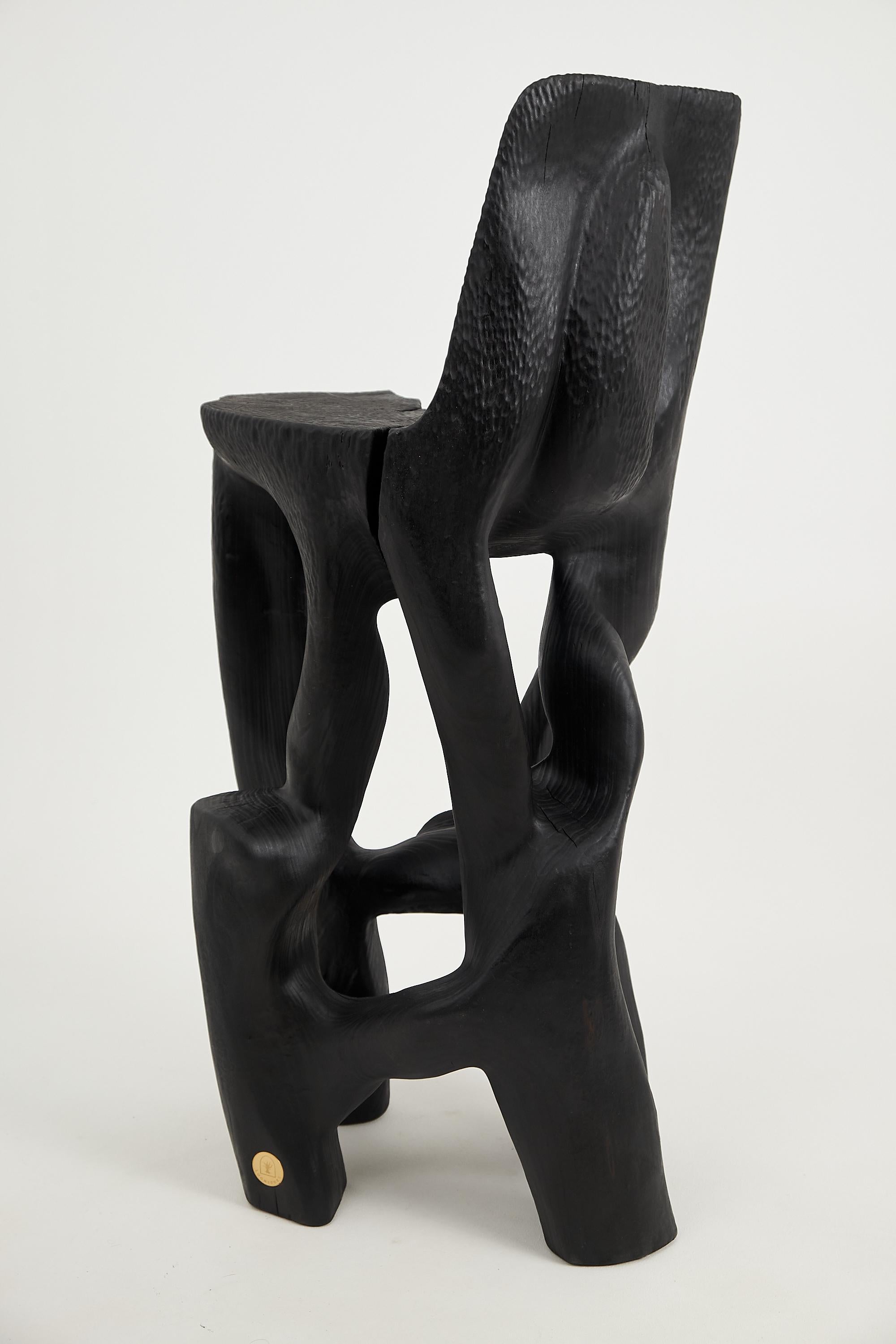 Carved Makha, Solid Wood Sculptural Bar Chair, Original Contemporary Design, Logniture For Sale
