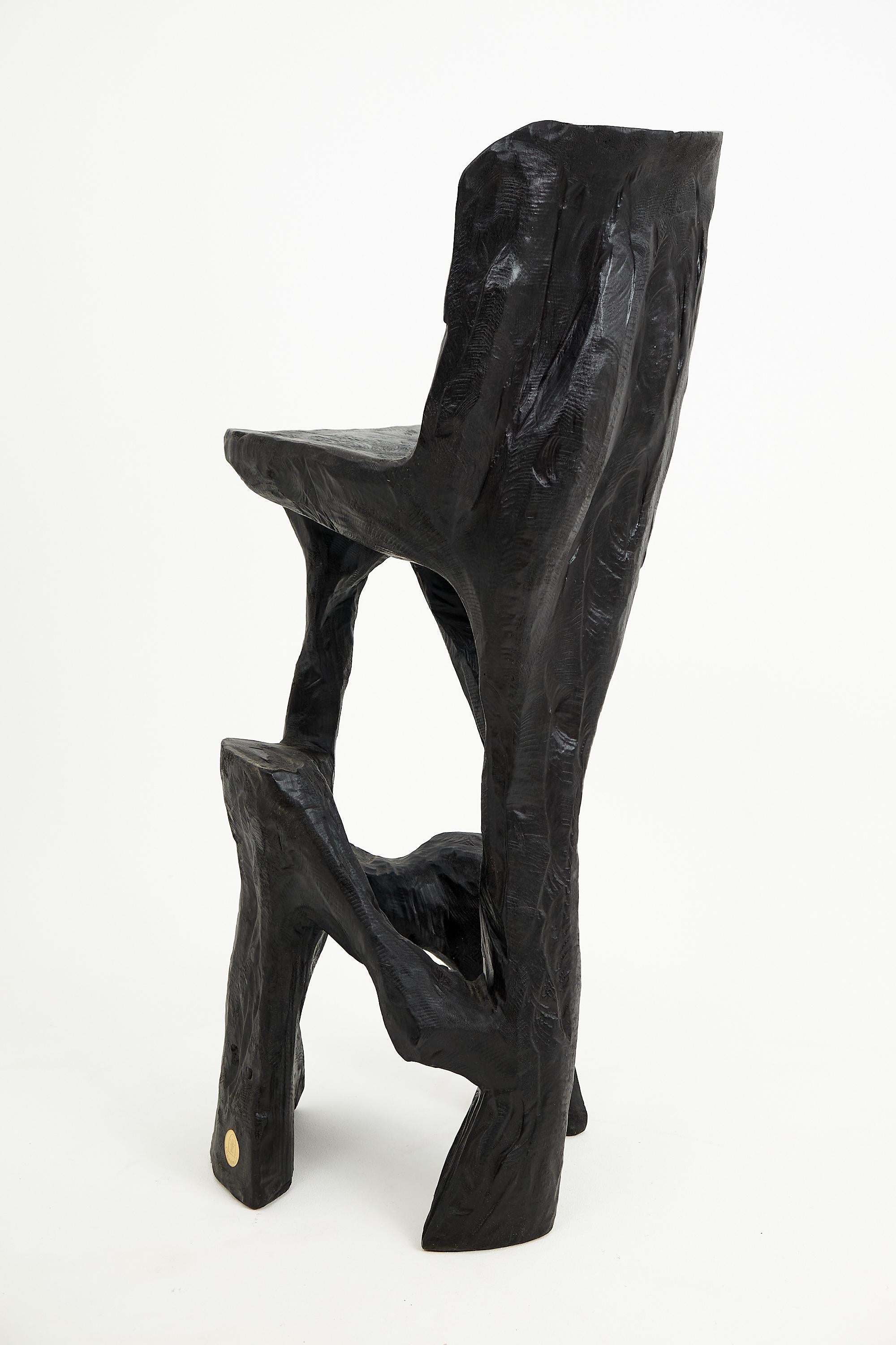 Carved Makha, Solid Wood Sculptural Bar Chair, Original Contemporary Design, Logniture For Sale