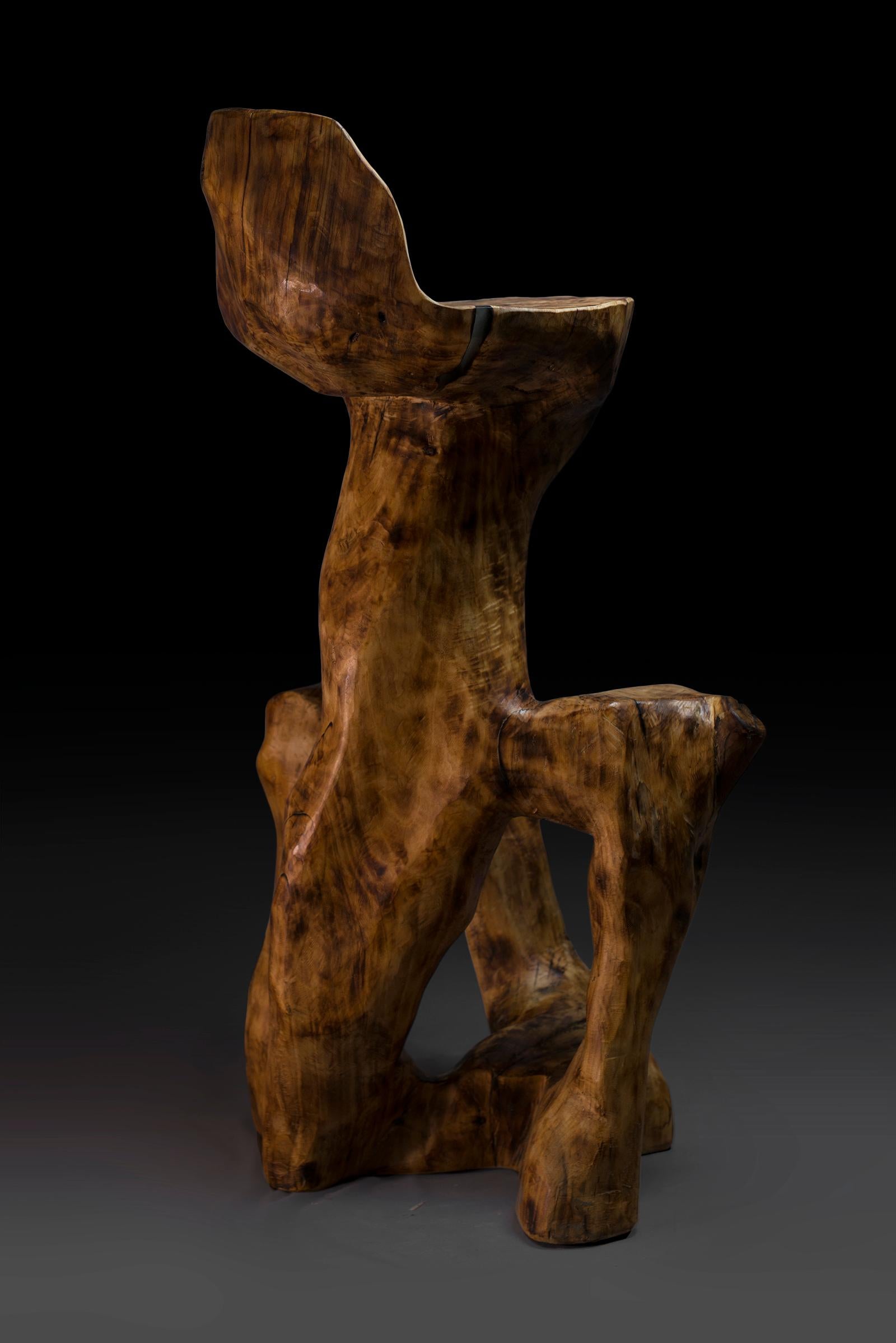 Makha, Skulpturaler Barstuhl aus Massivholz, Original zeitgenössisches Design, Logniture (21. Jahrhundert und zeitgenössisch) im Angebot