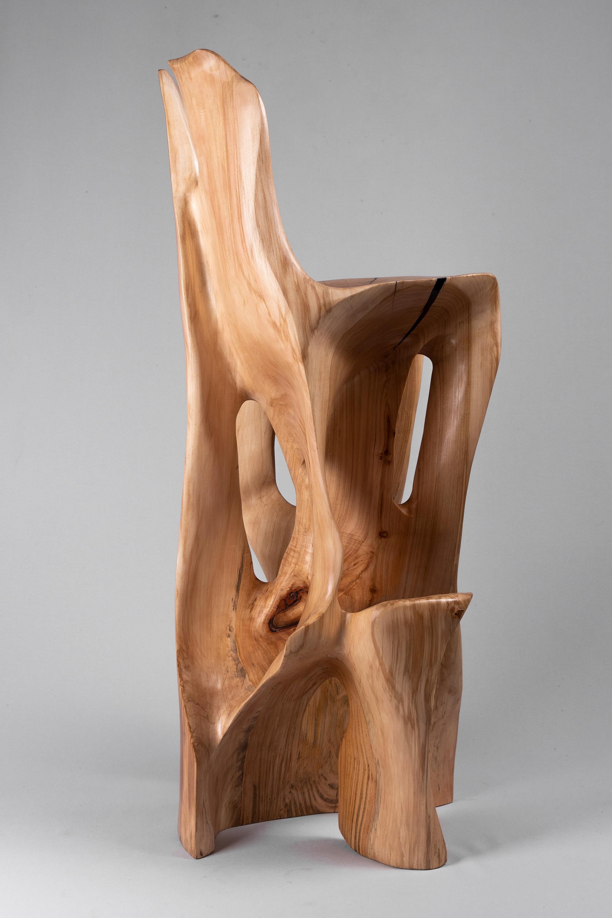 Makha, Solid Wood Sculptural Bar Chair, Original Contemporary Design, Logniture For Sale 1