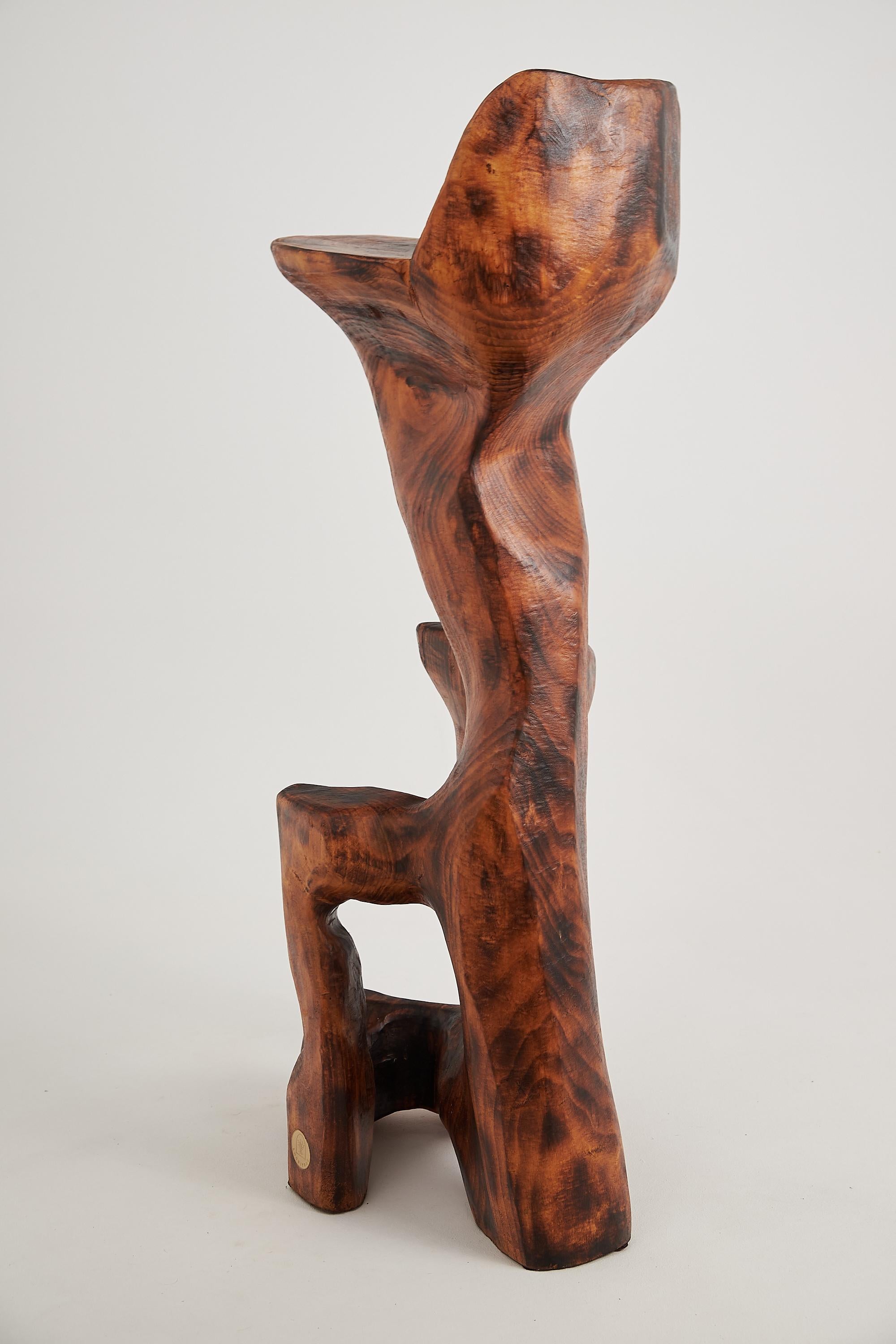Makha, Solid Wood Sculptural Bar Chair, Original Contemporary Design, Logniture For Sale 1