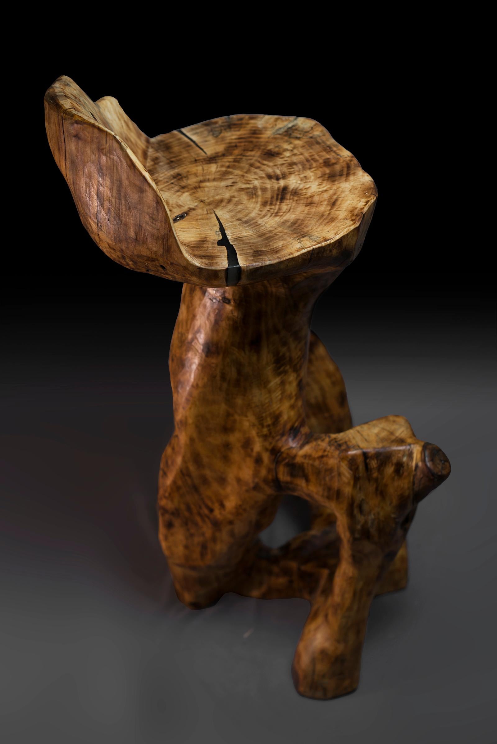 Makha, Skulpturaler Barstuhl aus Massivholz, Original zeitgenössisches Design, Logniture (Holz) im Angebot