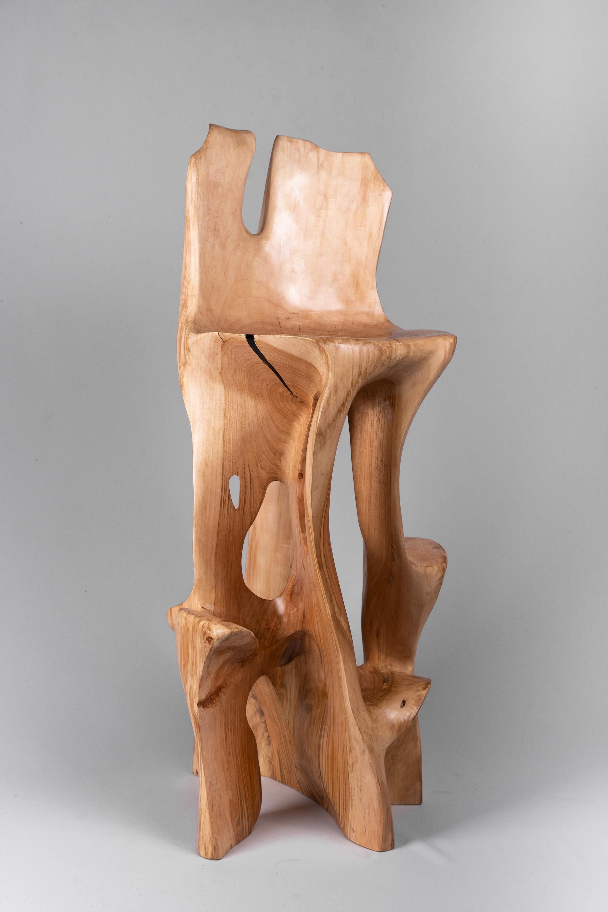 Makha, Solid Wood Sculptural Bar Chair, Original Contemporary Design, Logniture For Sale 2