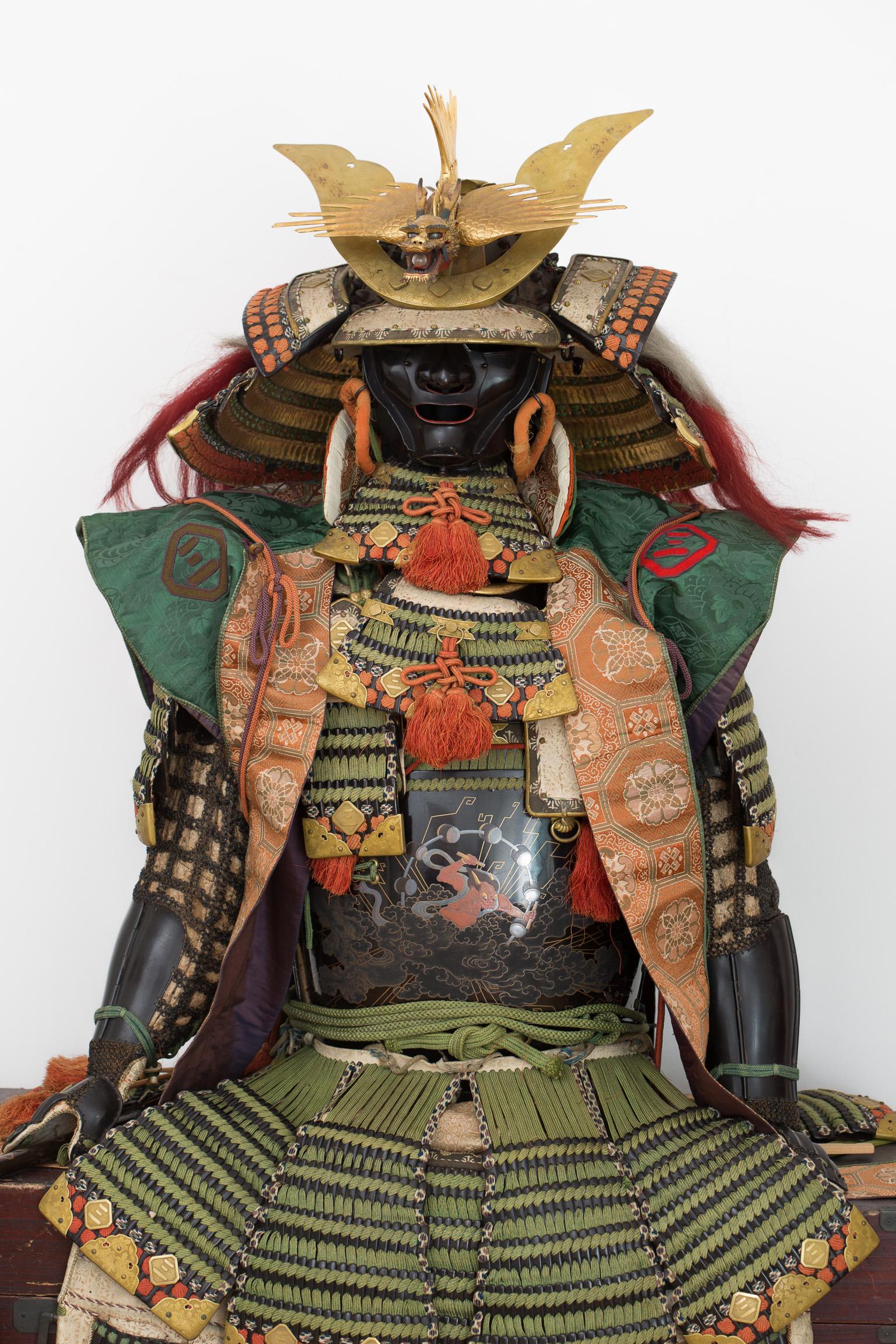 Maki-e hotoke-do tosei gusoku
Samurai armor bearing the kamon of Inaba family

Mid to late Edo period (1615 - 1867)
Kabuto bachi signed “Masuda Myochin Minbu Ki no Munesada Saku” and dated February 1757

Provenance:
Iyo no kami Inaba clan

 

This