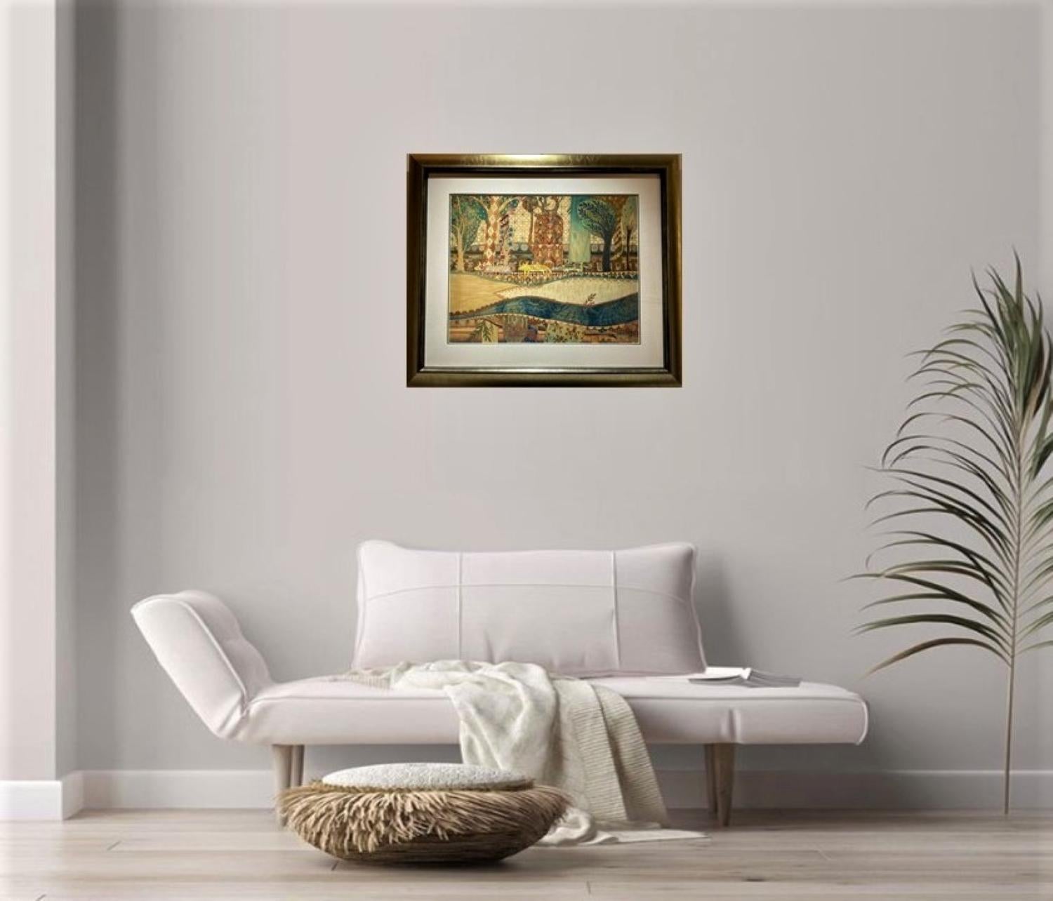 Peinture de paysage japonaise « Dazzling Forest » avec pigments minéraux sur nature de la soie  en vente 9