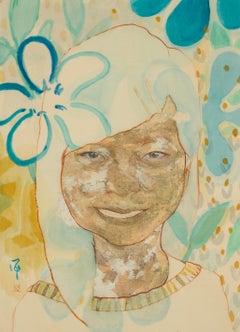 "Non dimenticarmi"  pittura figurativa pigmenti su seta sorriso gentilezza calore ragazza