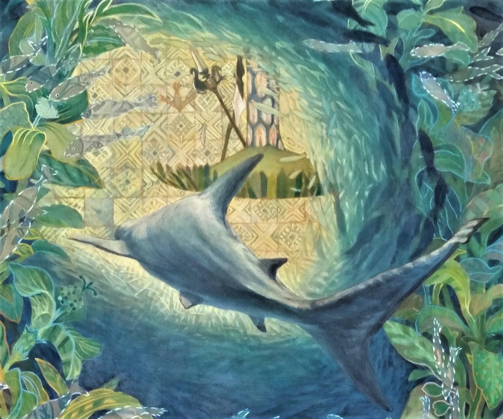 « In a Forest of Fishes », peinture japonaise de paysage marin aux pigments de soie sur la paix de la mer  - Painting de Maki Kuchida
