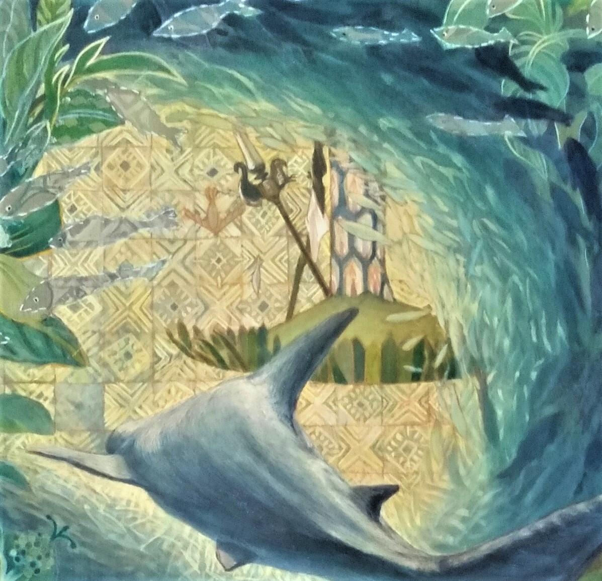 « In a Forest of Fishes », peinture japonaise de paysage marin aux pigments de soie sur la paix de la mer  - Contemporain Painting par Maki Kuchida