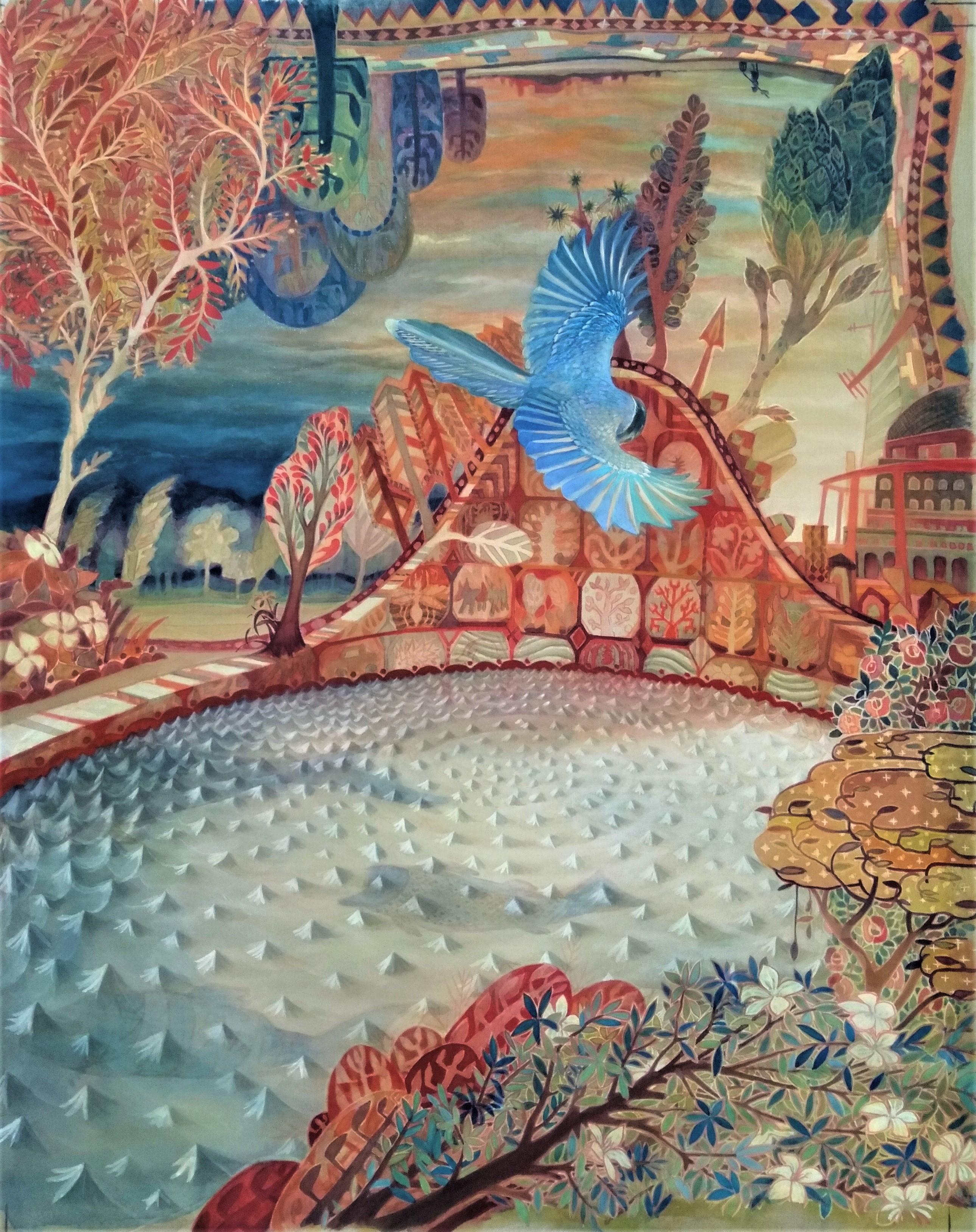 Maki Kuchida Landscape Painting - "Planet with the Sunset " Japanese landscape painting pigments on silk nature