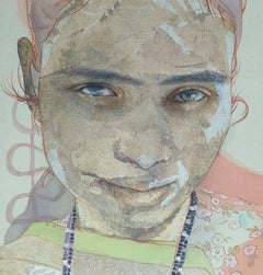 "Banda Alice de Plata " pintura figurativa pigmentos seda sonrisa amabilidad calidez