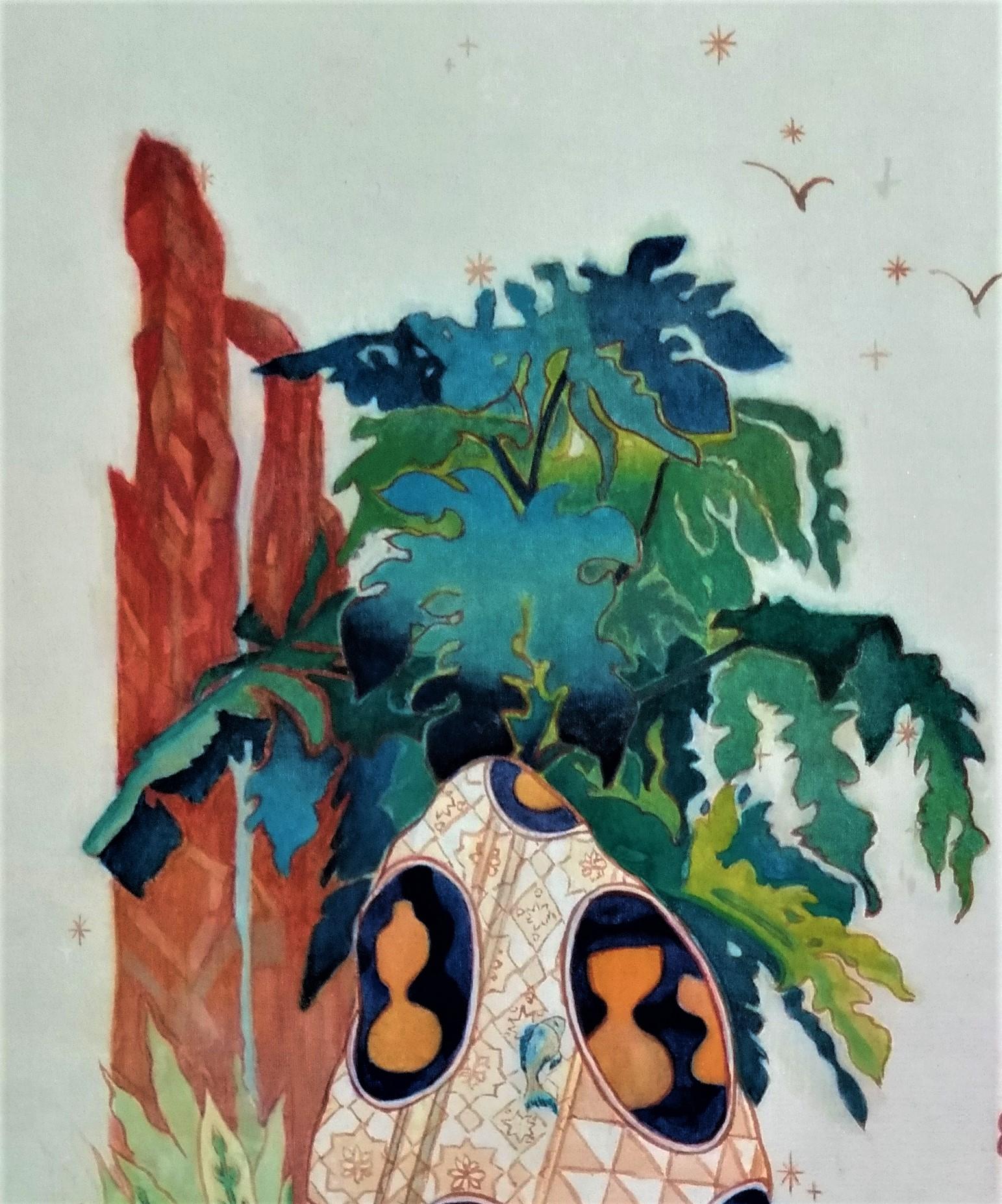 « Tree of Ipu », peinture de paysage japonaise aux pigments de la nature de la soie aux couleurs de l'Hawaï - Painting de Maki Kuchida